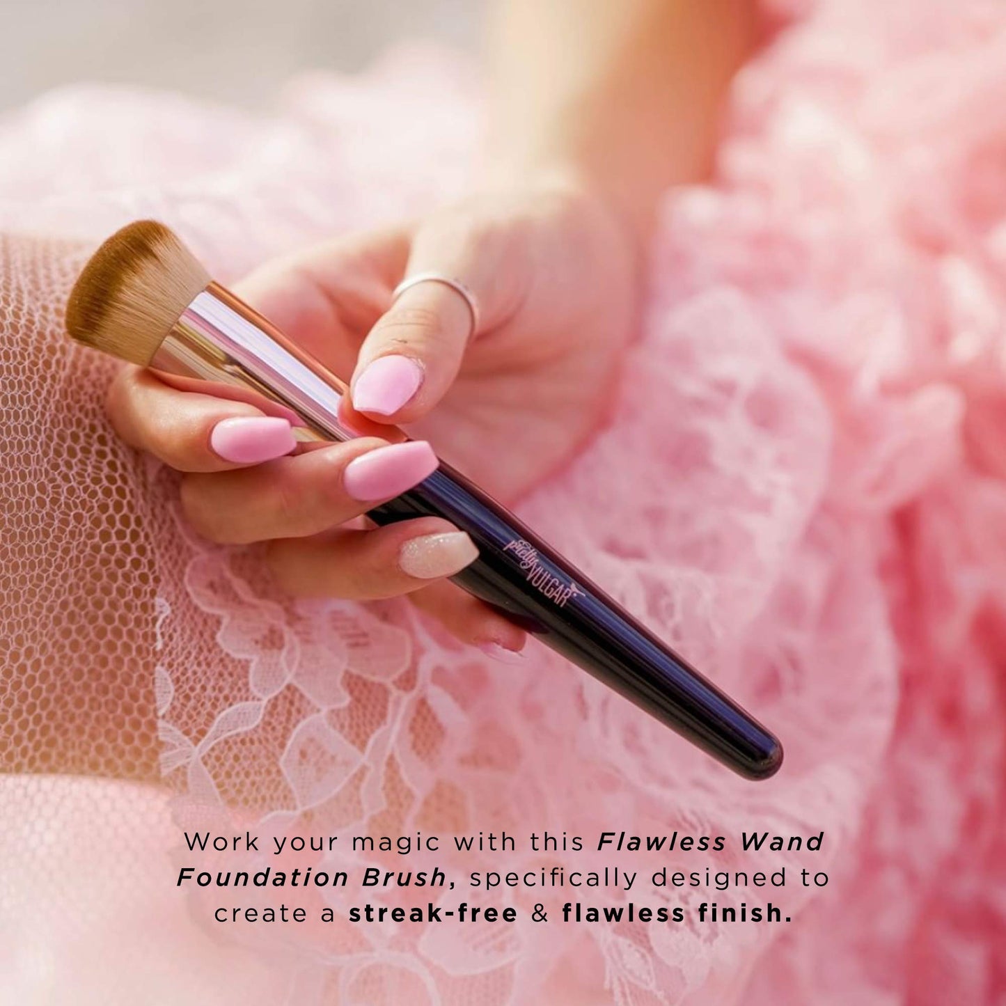 Pretty Vulgar Flawless Wand Foundation Brush, Vegan Makeup Brush for Liquid, Cream and Powder, Streak-free and Flawless Finish, Cruelty-Free Bristles