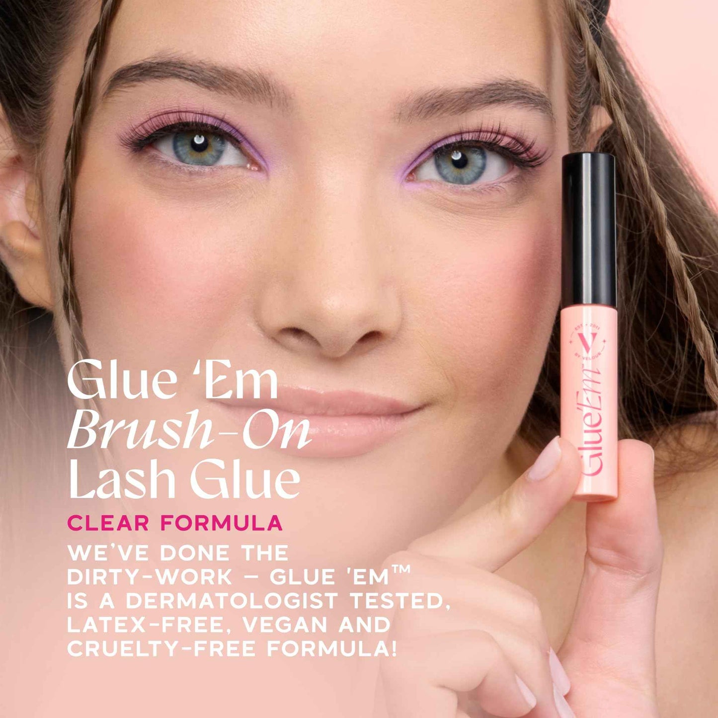 Velour Glue 'Em™ Brush-On Lash Glue, Mess-Free Eyelash Glue, Eye Lash Glue for Eyelash Clusters, Latex Free Lash Adhesive, Clear Eyelash Glue, Beginner-Friendly