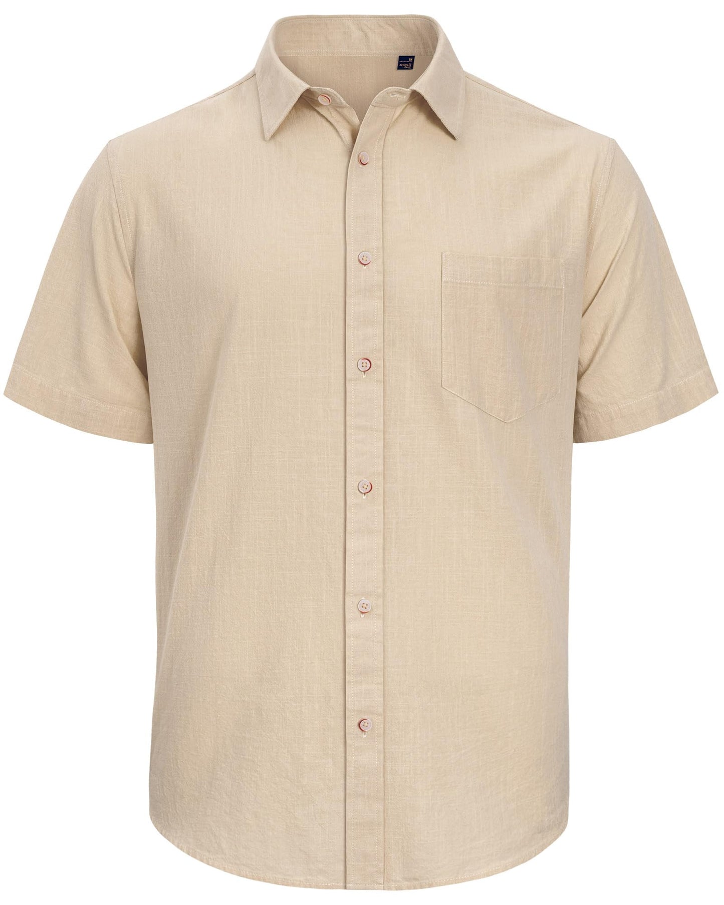 J.VER Men's Half Sleeve Linen Shirt Solid Casual Button Down Shirts Summer Beach Tops with Pocket Light Khaki Medium