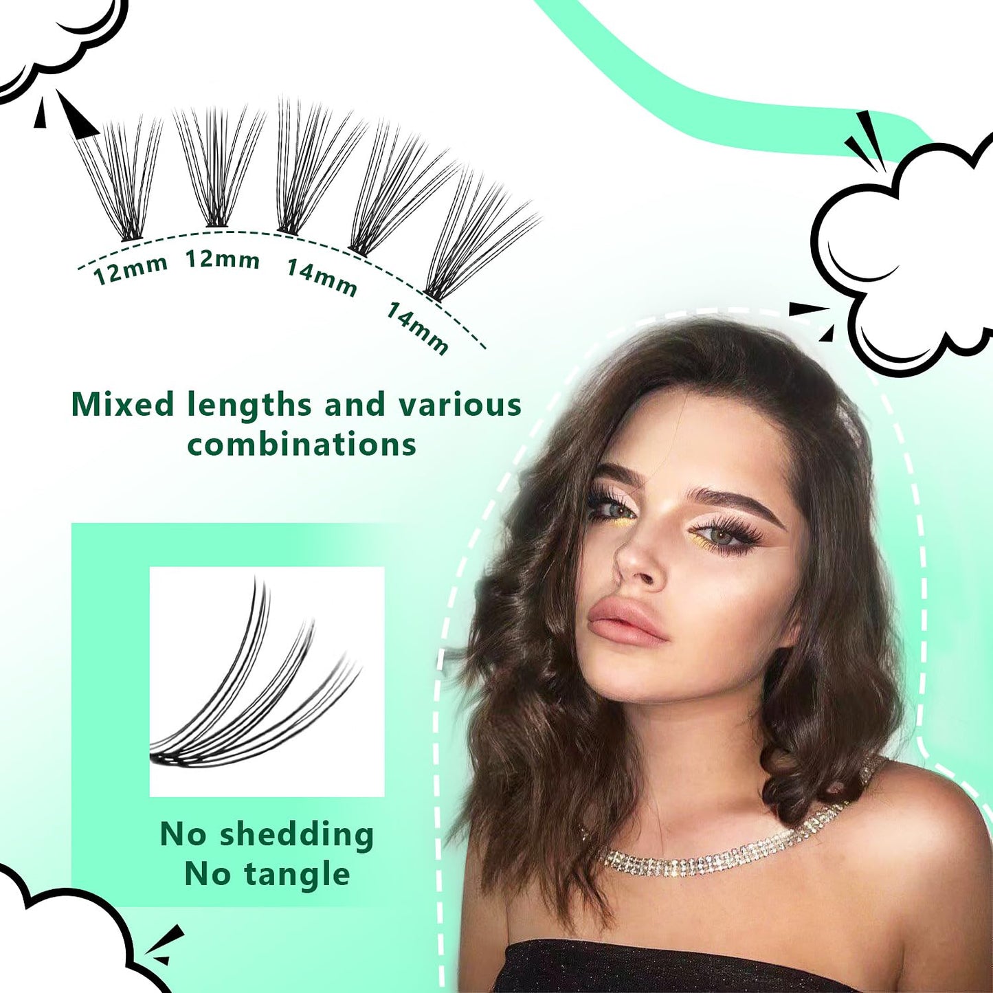 Bodermincer Black Cluster Lashes 240pcs 20D/40D DIY Eyelash Extension D Curl Long Individual Lashes Mixed Tray Faux Mink Lash Clusters Extensions 8-22mm (20D-21mm)