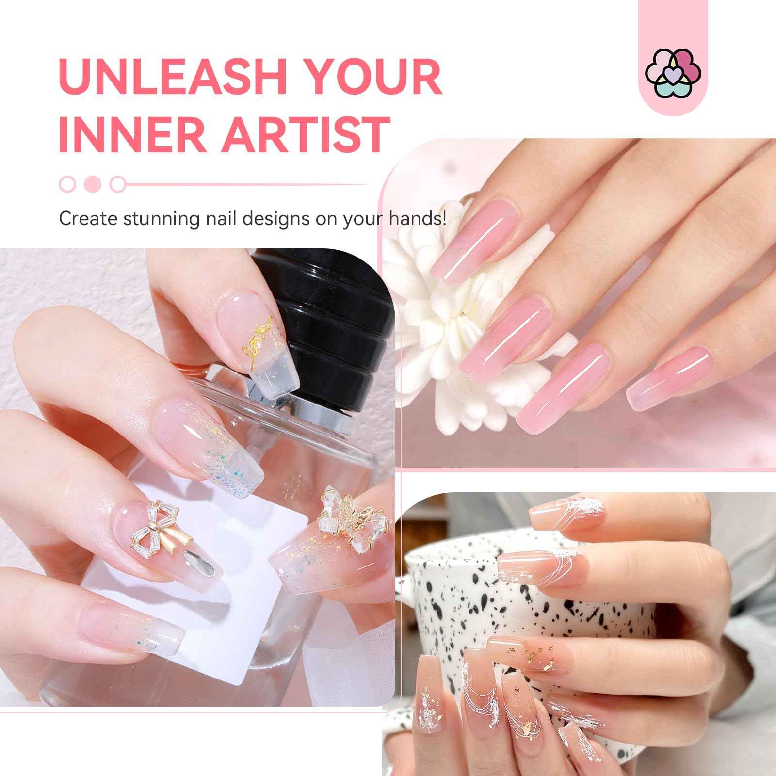 Saviland All-in-1 Poly Gel Nail Kit：6 PCS Nail Extension Kit with 220W U V Light Slip Solution Base & Top Gel Dual Forms U V Gloves for Home Salon