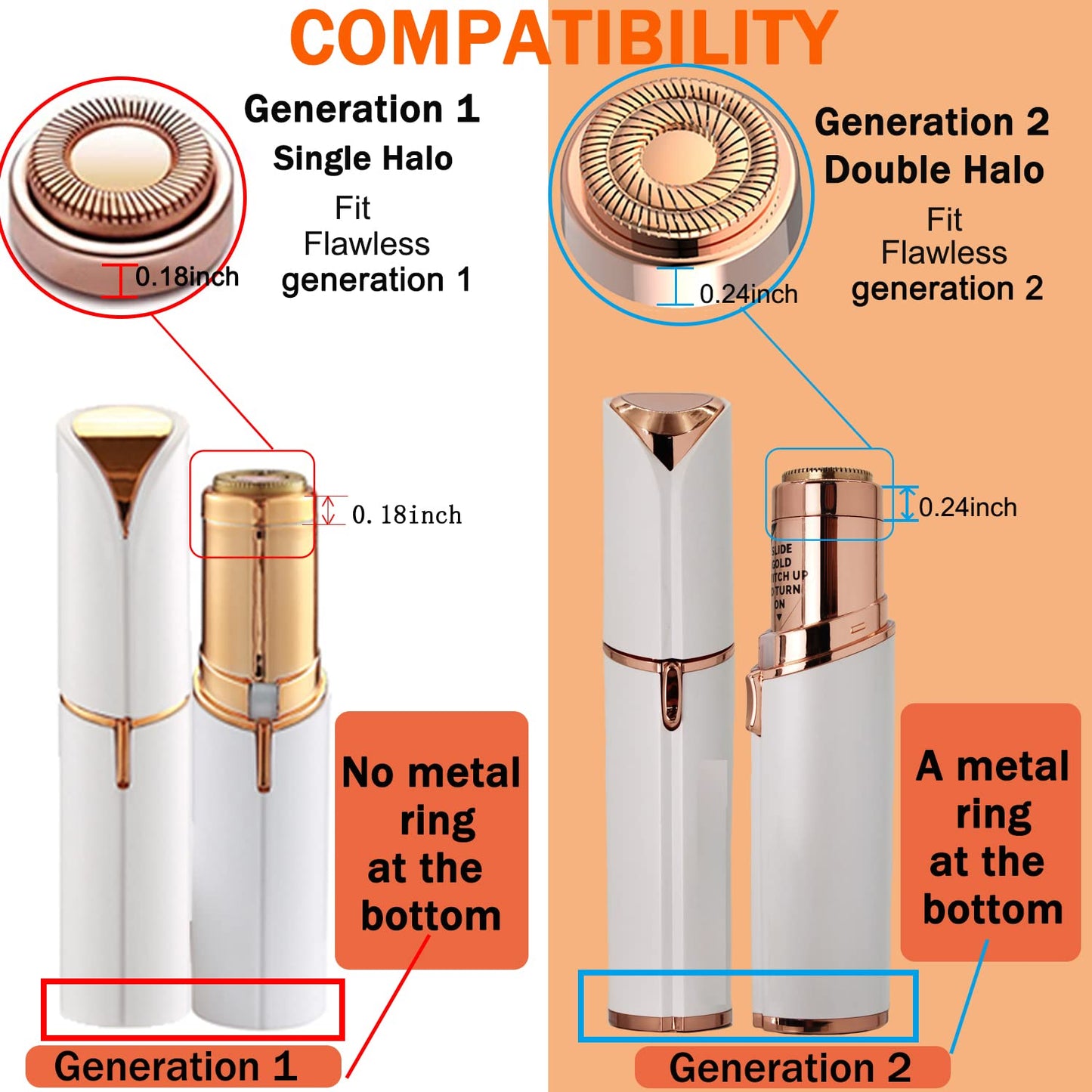 Facial Hair Remover Replacement Heads: Compatible with Finishing Touch Flawless Facial Hair Removal Tool for Women As Seen On TV 18K Gold-Plated Rose Gold (Generation 1 Single Halo)