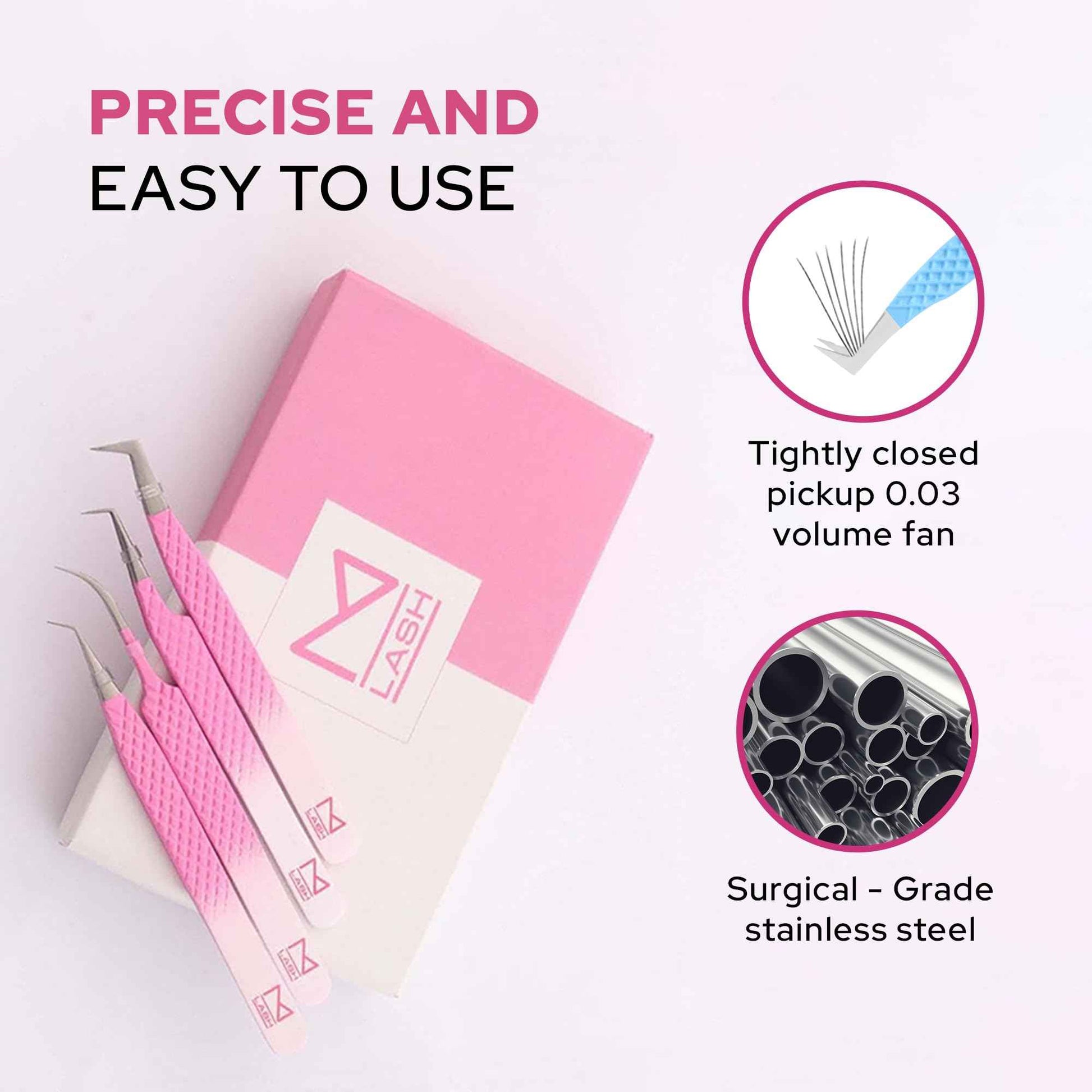 M LASH Tweezers for Eyelash Extensions (Set of 4) - Professional Lash Extension Tweezers - Fiber Tip, Japanese Steel, Diamond Grip Eyelash Extension Tweezer set (White)