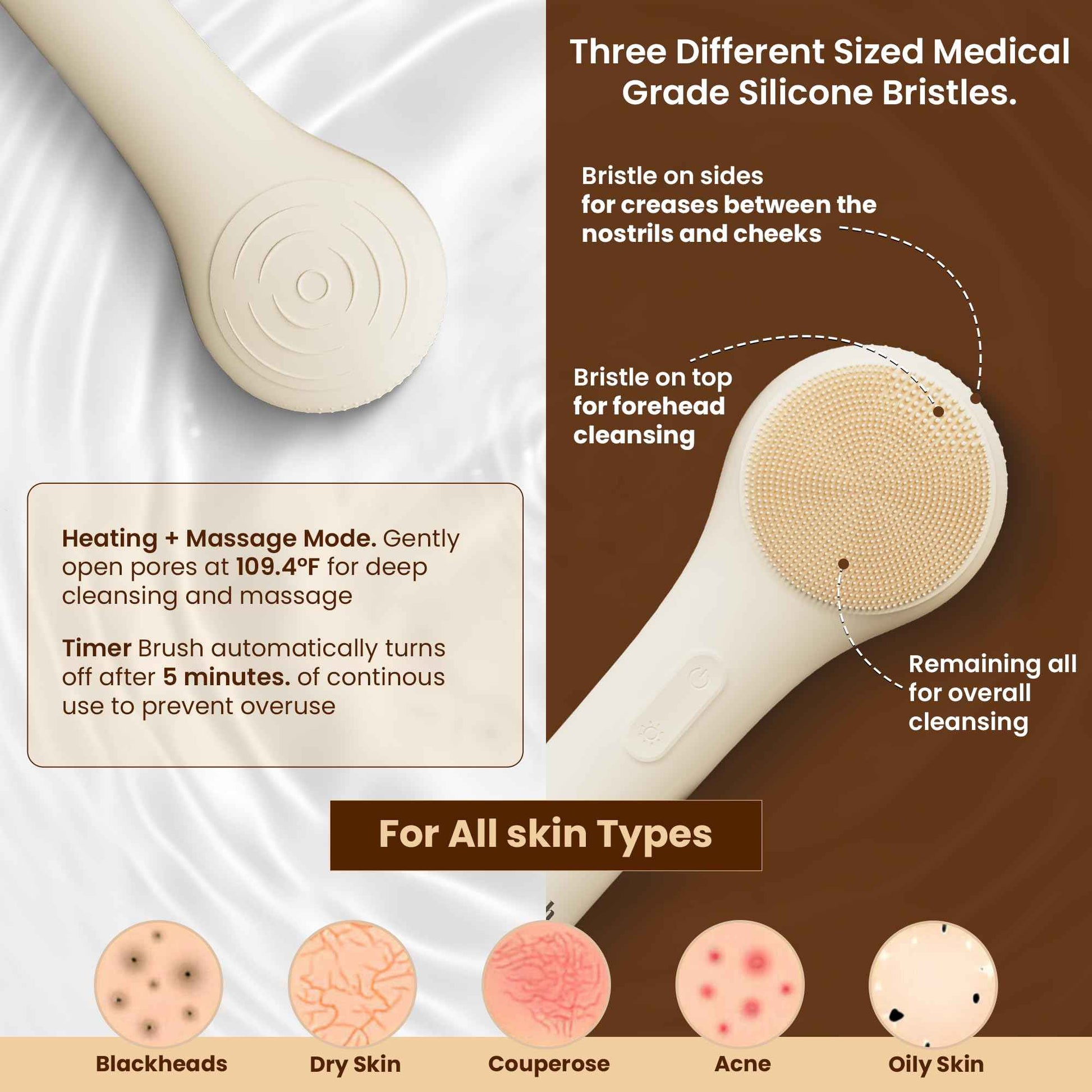 Electric Face Scrubber Facial Cleansing Brush with 5 Modes and Sonic Pulse - Soft Bristles, Waterproof & Rechargeable Silicone face Brushes for Cleansing, Exfoliating, Massaging for Men and Women