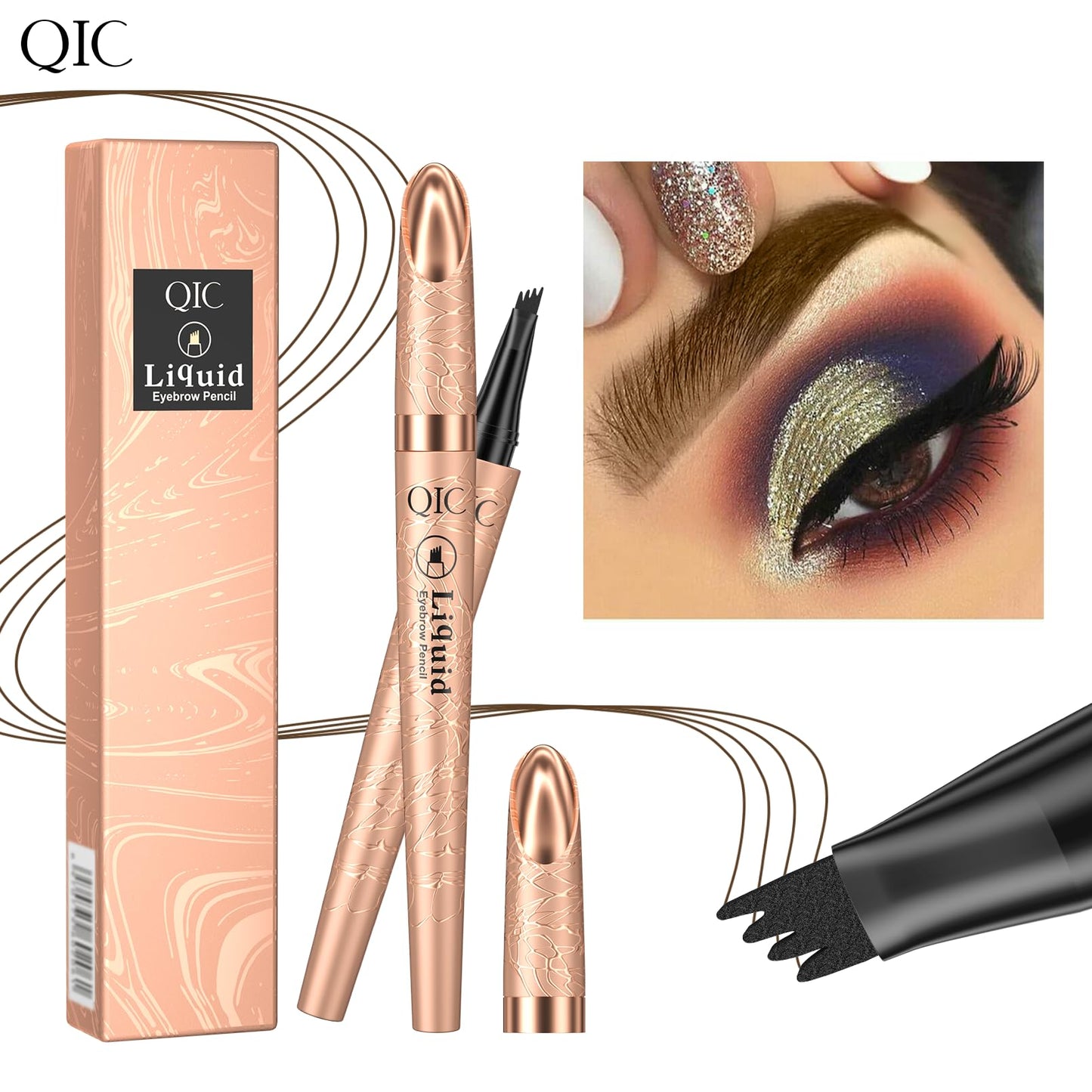 Yulinlon Q706 Eyebrow Pen, 4 Tipped, Precise, Long-lasting, Waterproof Eyebrow Makeup (3#Grey)