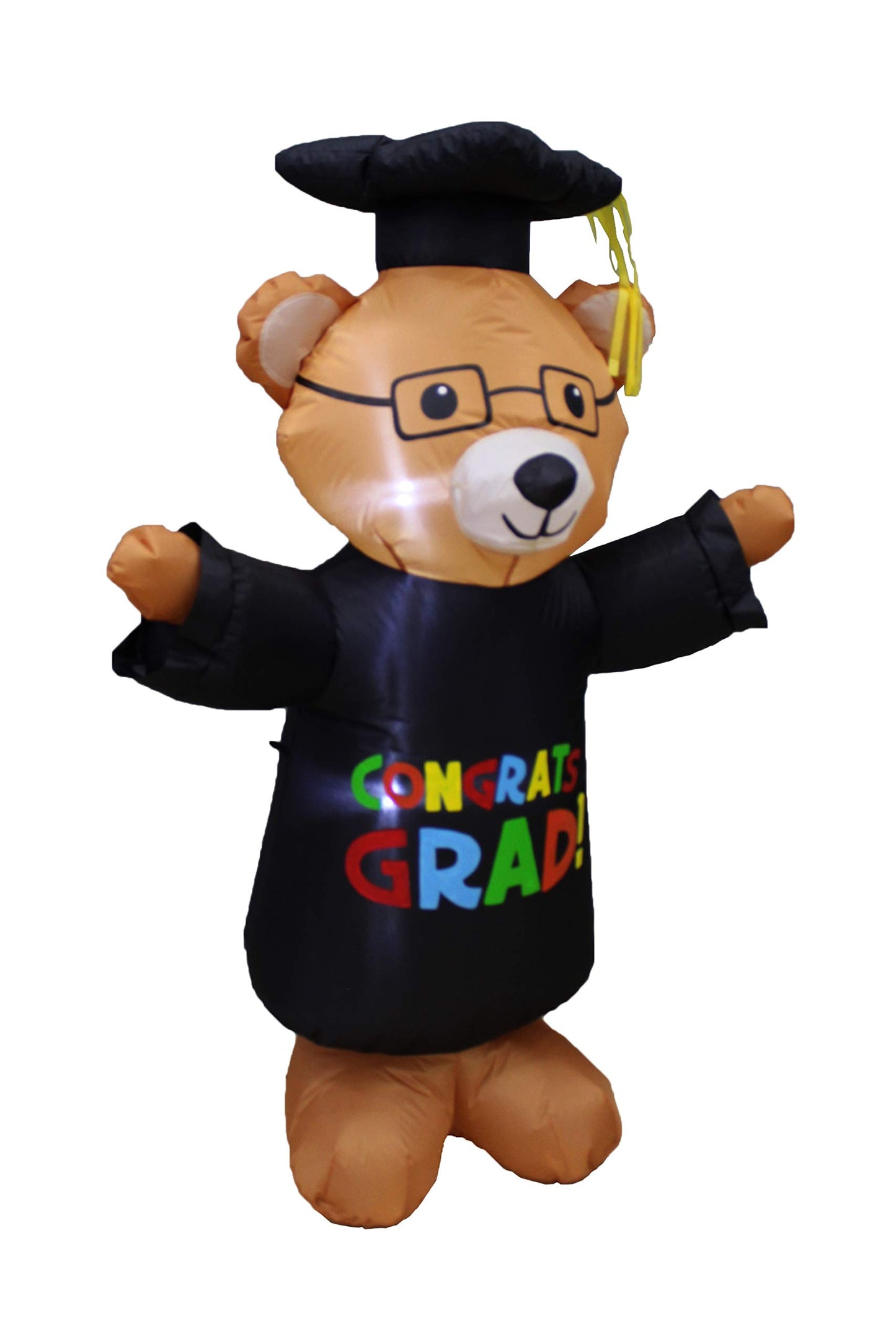 4 Foot Tall Graduation Inflatable Brown Teddy Bear with Cap and Gown Glasses Pre-Lit LED Lights Outdoor Indoor Lawn Yard Holiday Decoration Blow up Home Garden Decor