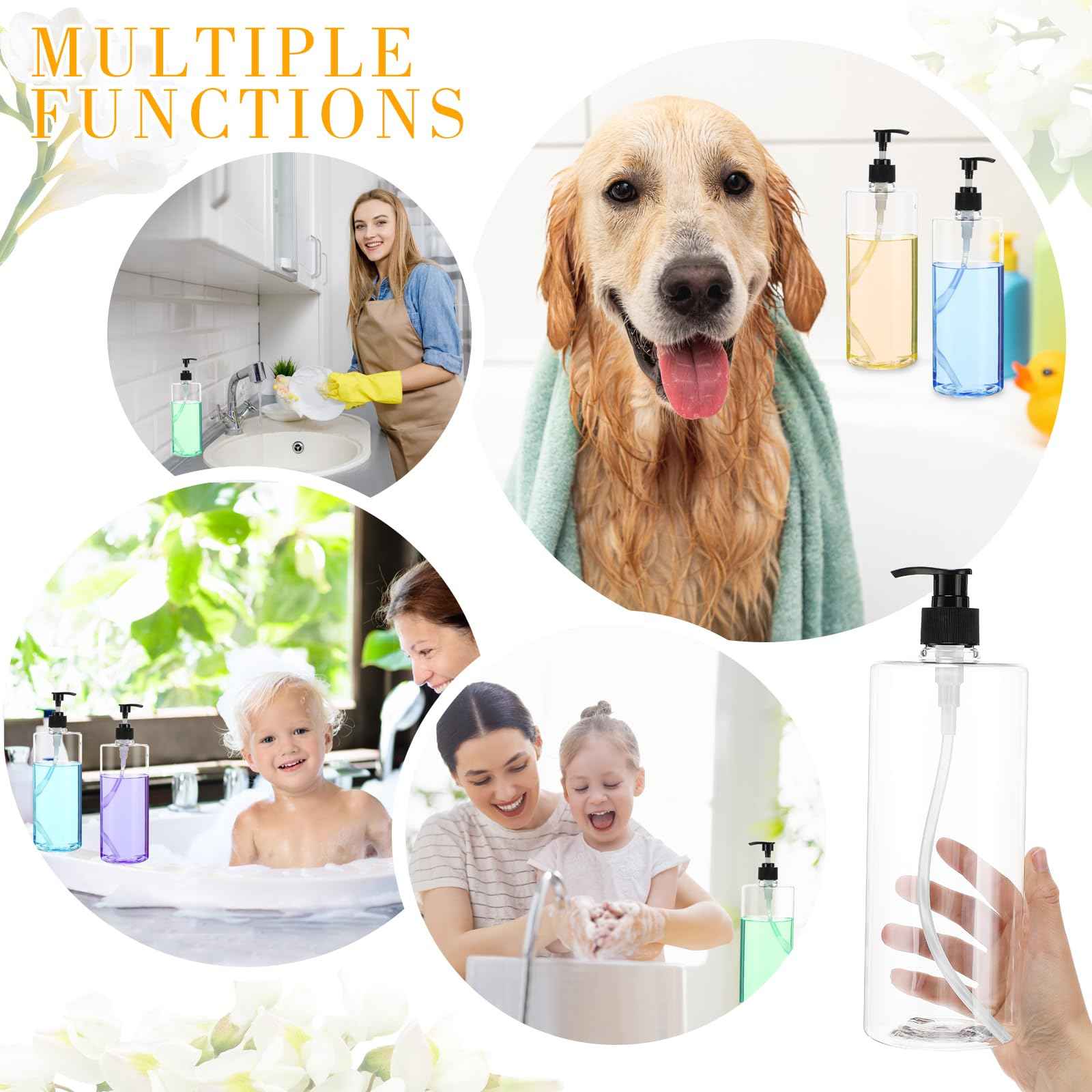 meekoo 10 Pcs 32 oz Refillable Pump Clear Plastic Empty Bottles Bulk with Black Caps Dispenser Shampoo and Conditioner Bottles Leakproof for Lotion Massage Oil Body Wash