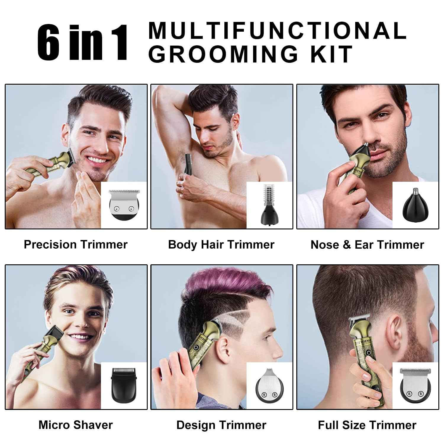 HIENA PRO Beard Trimmer for Men, Electric Razor & Shavers for Men, Cordless T-Blade Hair Clipper Set, Mens Grooming Kit for Shaving Face, Mustache, Body, Ear, Hair,Nose Trimmer