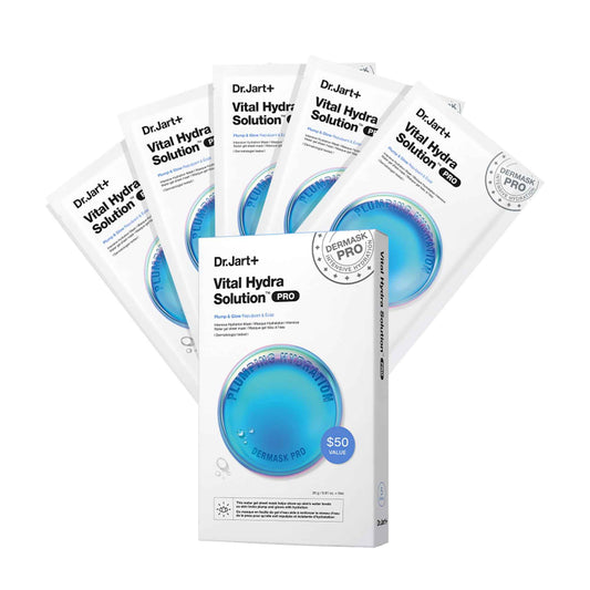 Dr.Jart+ Dermask Vital Hydra Solution Glow Korean Face Mask with Hyaluronic Acid for Glass Skin | Sheet Mask | Korean Skin Care, 5 Pack