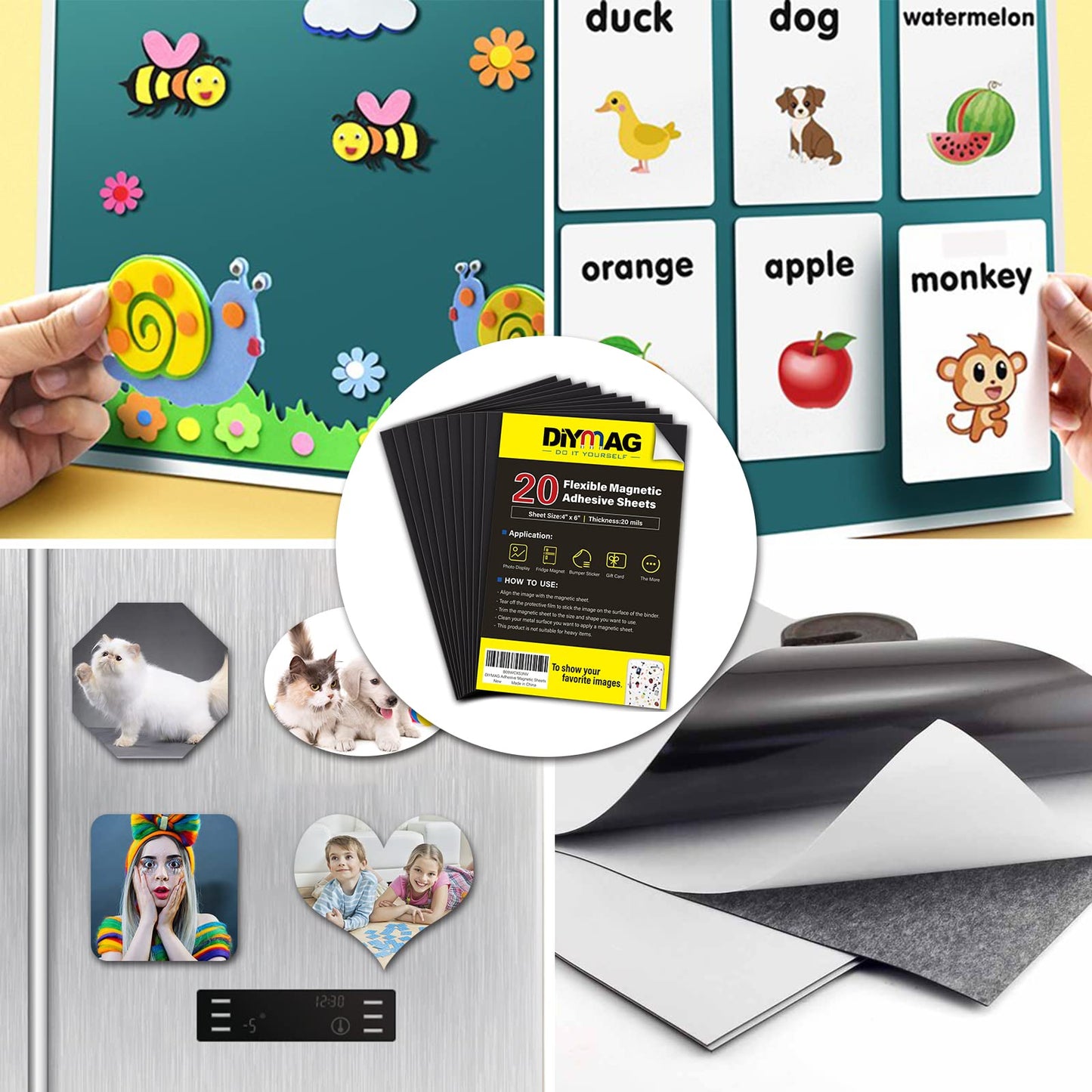 DIYMAG Magnetic Adhesive Sheets, |4" x 6"|, 10 Pack Cuttable, Flexible magnet sheets with adhesive for Crafts, Photos, Easy Peel and Stick