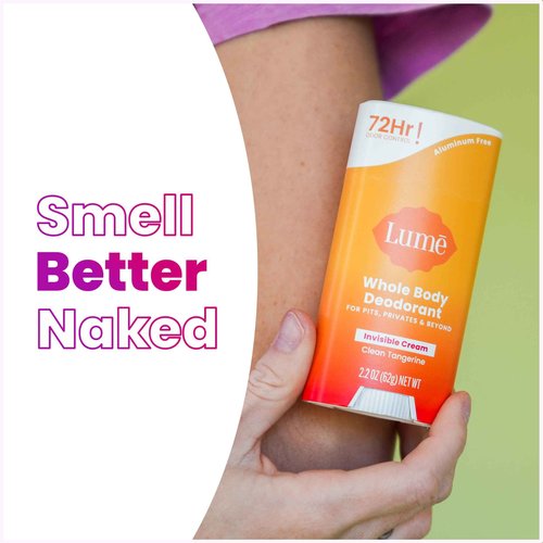 Lume Whole Body Deodorant - Invisible Cream Stick - 72 Hour Odor Control - Aluminum Free, Baking Soda Free, Skin Safe - 2.2 Ounce (Pack of 2) (Clean Tangerine)