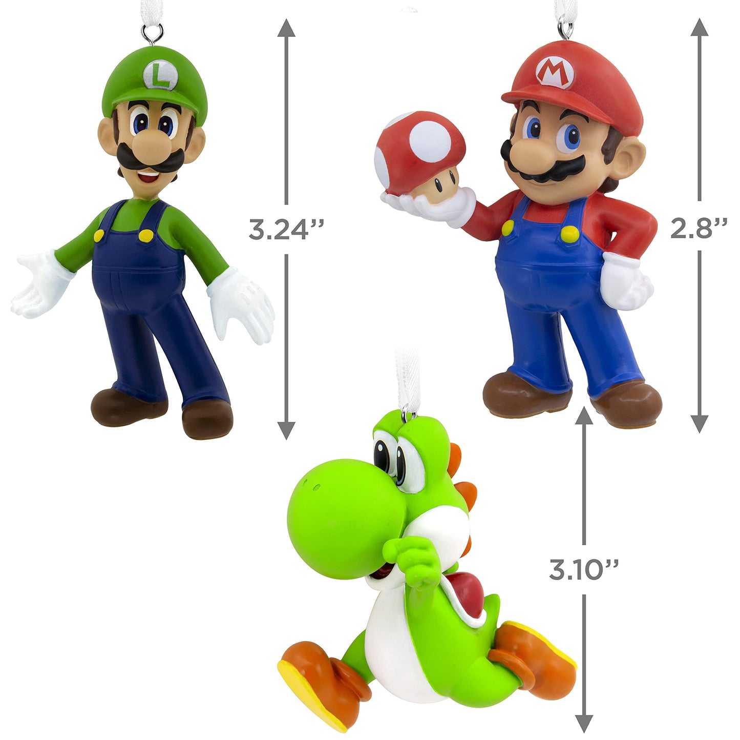 Hallmark Nintendo Super Mario, Luigi and Yoshi Christmas Ornaments, Set of 3