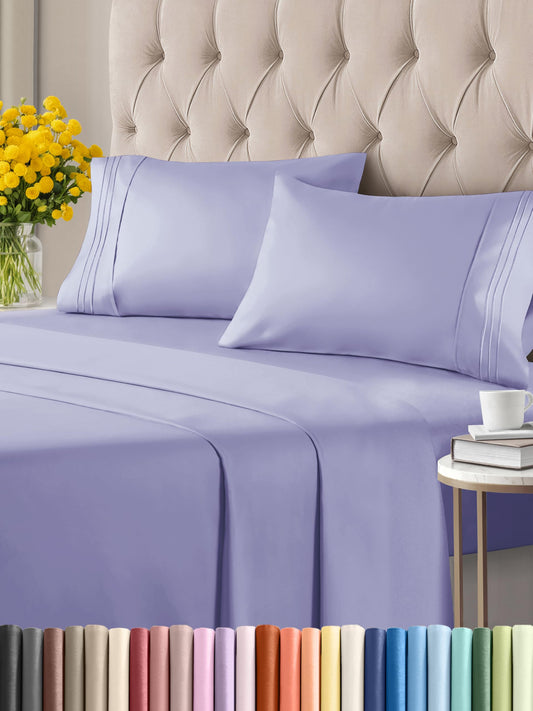 Twin 4 Piece Sheet Set - Breathable & Cooling Bed Sheets - Hotel Luxury Bed Sheets for Women, Men, Kids & Teens - Comfy Bedding w/ Deep Pockets & Easy Fit - Soft & Wrinkle Free - Twin Lavender Sheets