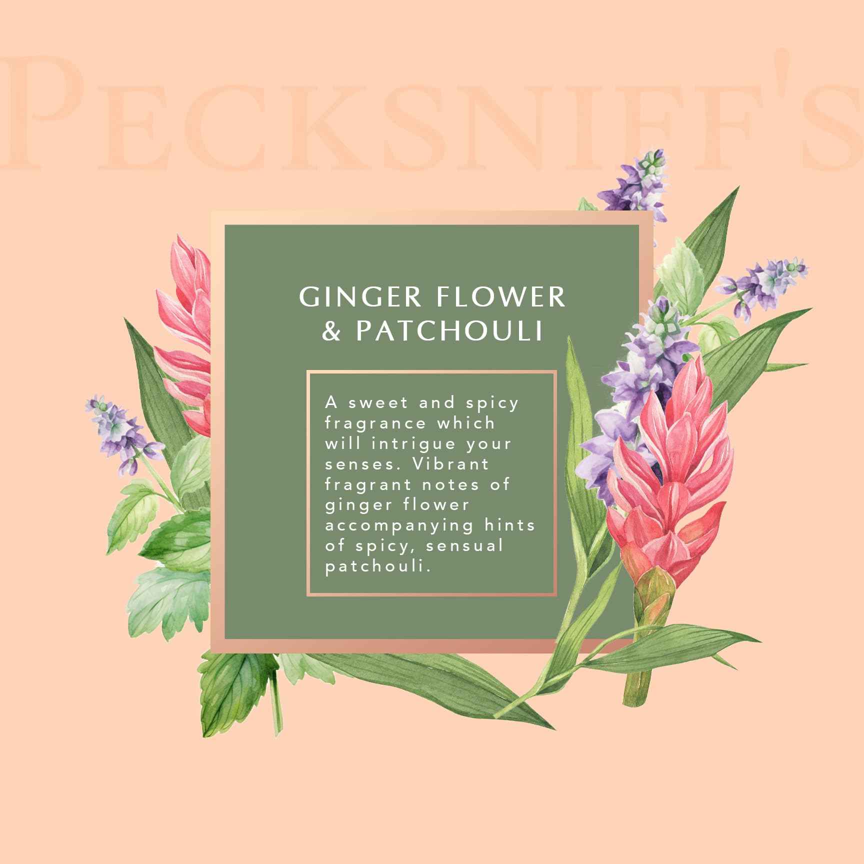 Pecksniffs Luxury Bath Gift Set, Ginger Flower and Patchouli Moisturizing Hand Soap and Body Lotion Set with Caddy, 10.1 Fl Oz