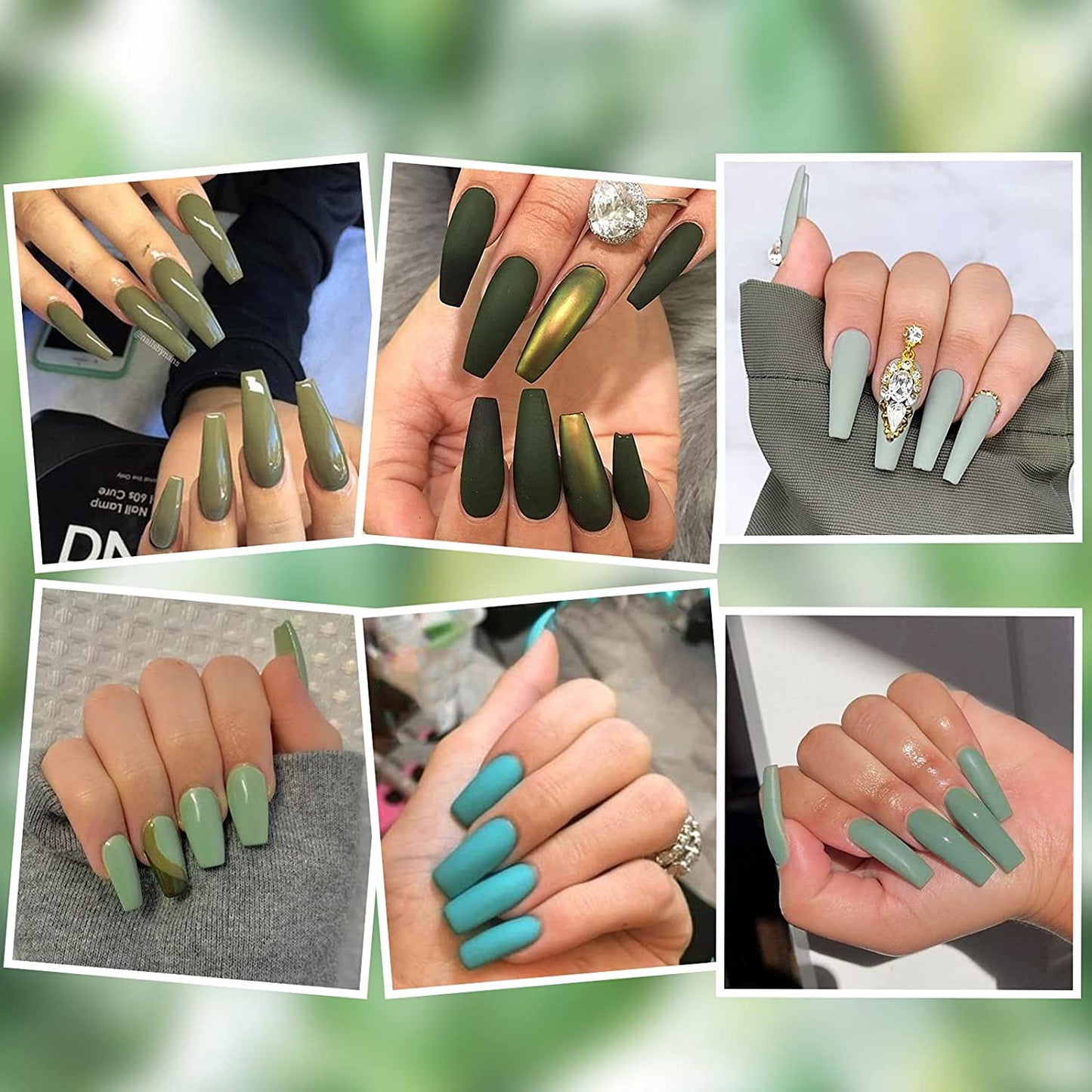 NAILGIL Gel Nail Polish Set Green, 6 Colors Soak Off Olive Turquoise Sage Nail Gel Mint Army Teal Green U V Nail Polish with Nail Stickers, Gift for Women DIY at Home 10ml