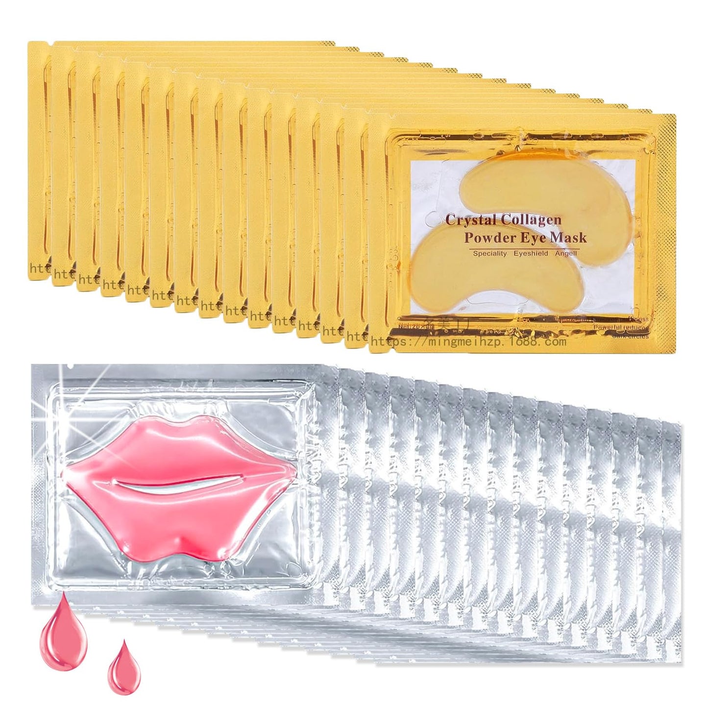 30 Pairs 24K Gold Eye Masks & Lip Masks,Crystal Collagen Eye Patches for Puffy Eyes, Effectively Moisturizing Lip & Eye Skin Care Reducing Fine Lines Dark Circleeye Patches