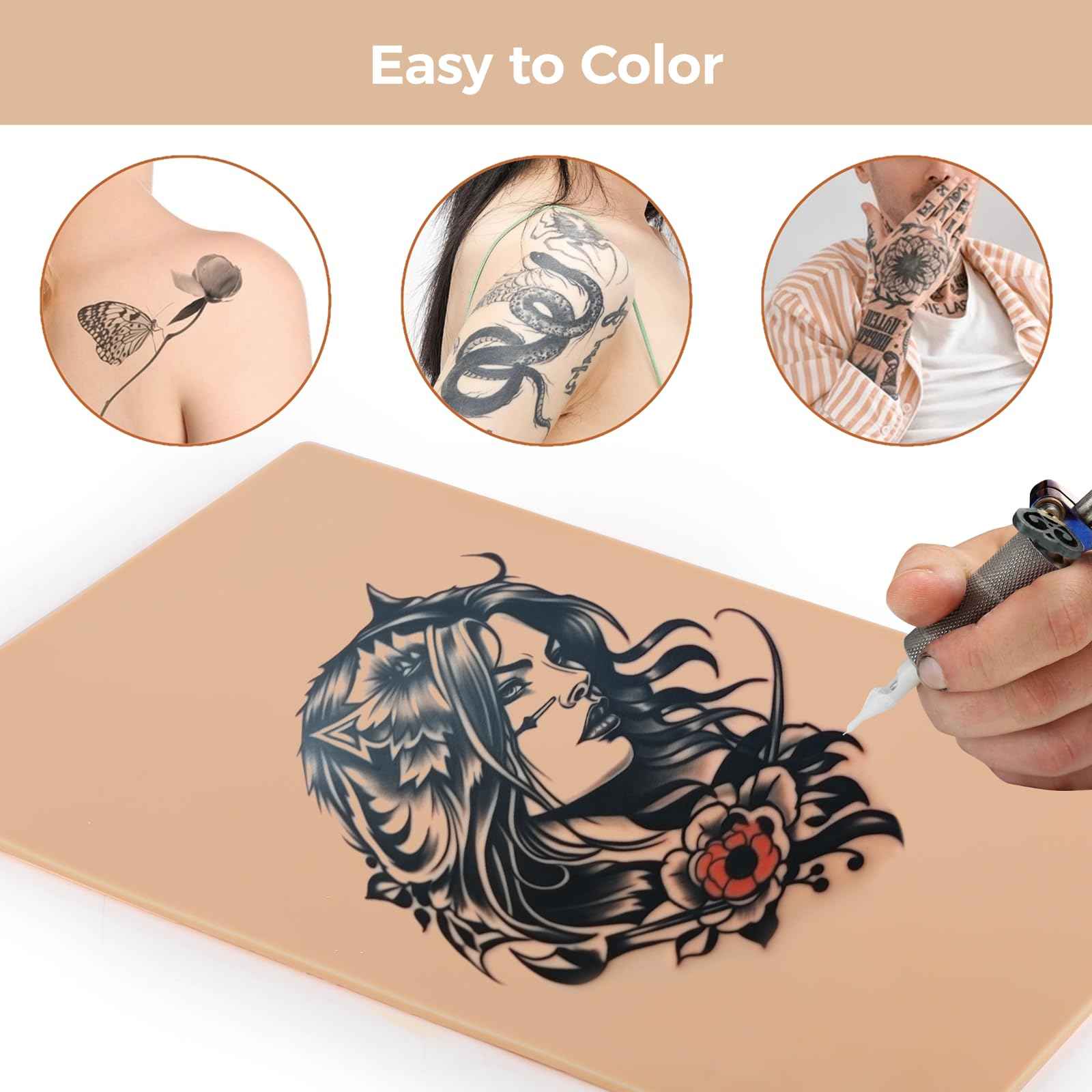 10 Pcs Practice Skins, 3mm Thick 12"x8" Double-Sided Fake Skin Pads for Tattoo, Microblading - Silicone Practice Pads for Enthusiasts, Beginners, Artists