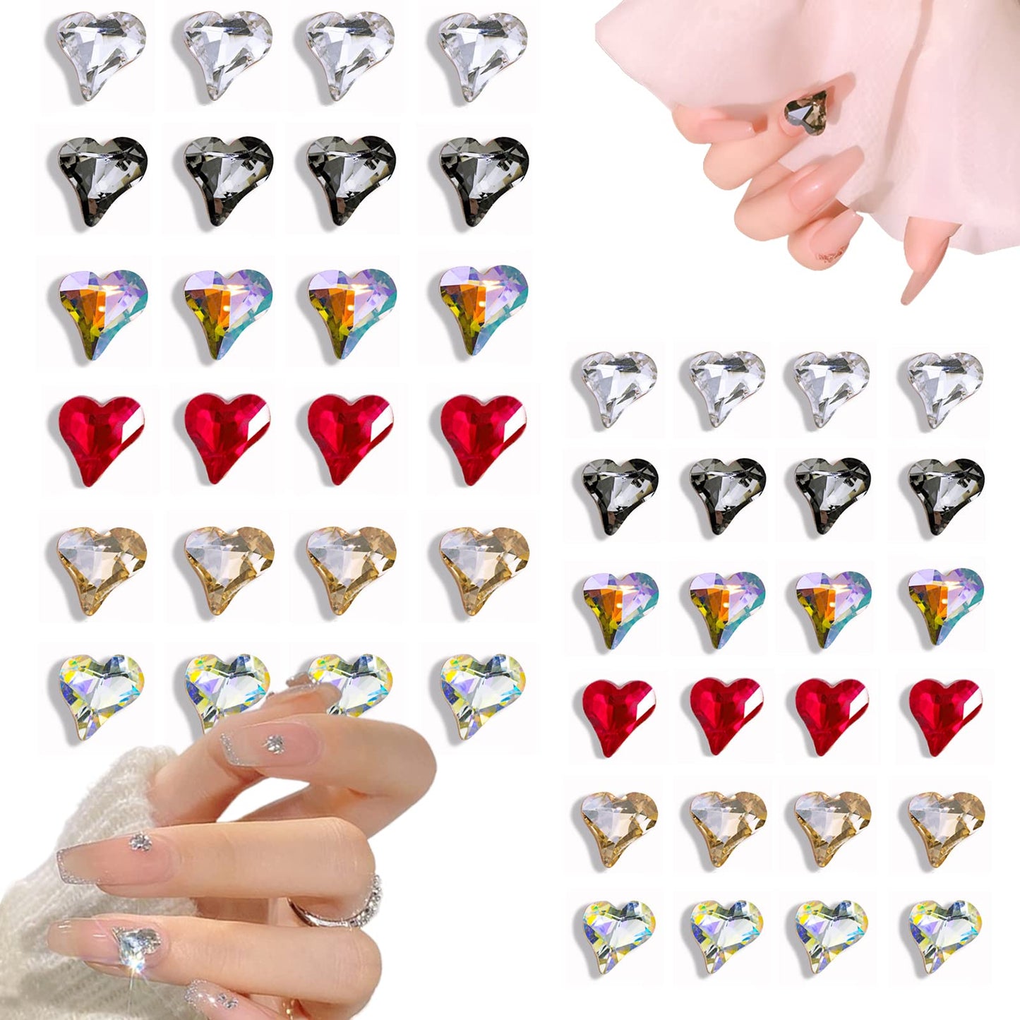 48Pcs Heart Nail Charms, 3D Nail Rhinestones for Acrylic Nails, Peach Heart Charms Nails Art Supplies, Shiny Crystal Diamond Design Gems for Nail Art Designs DIY Accessories Craft