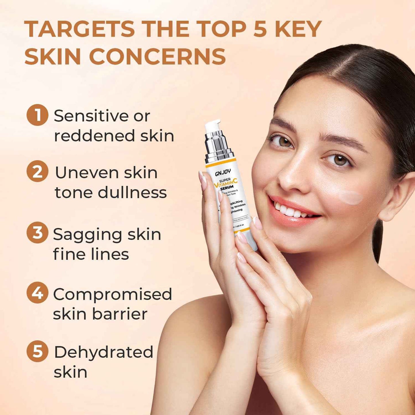 GNJOY Vitamin C Serum for Face | 84% Super C Serum for Women Over 70, with Vitamin C Hyaluronic Acid Caffeine for Mature Skin All-In-One Hydrate, Repair, Firm, Lift, Smooth Fine Lines - 50ml