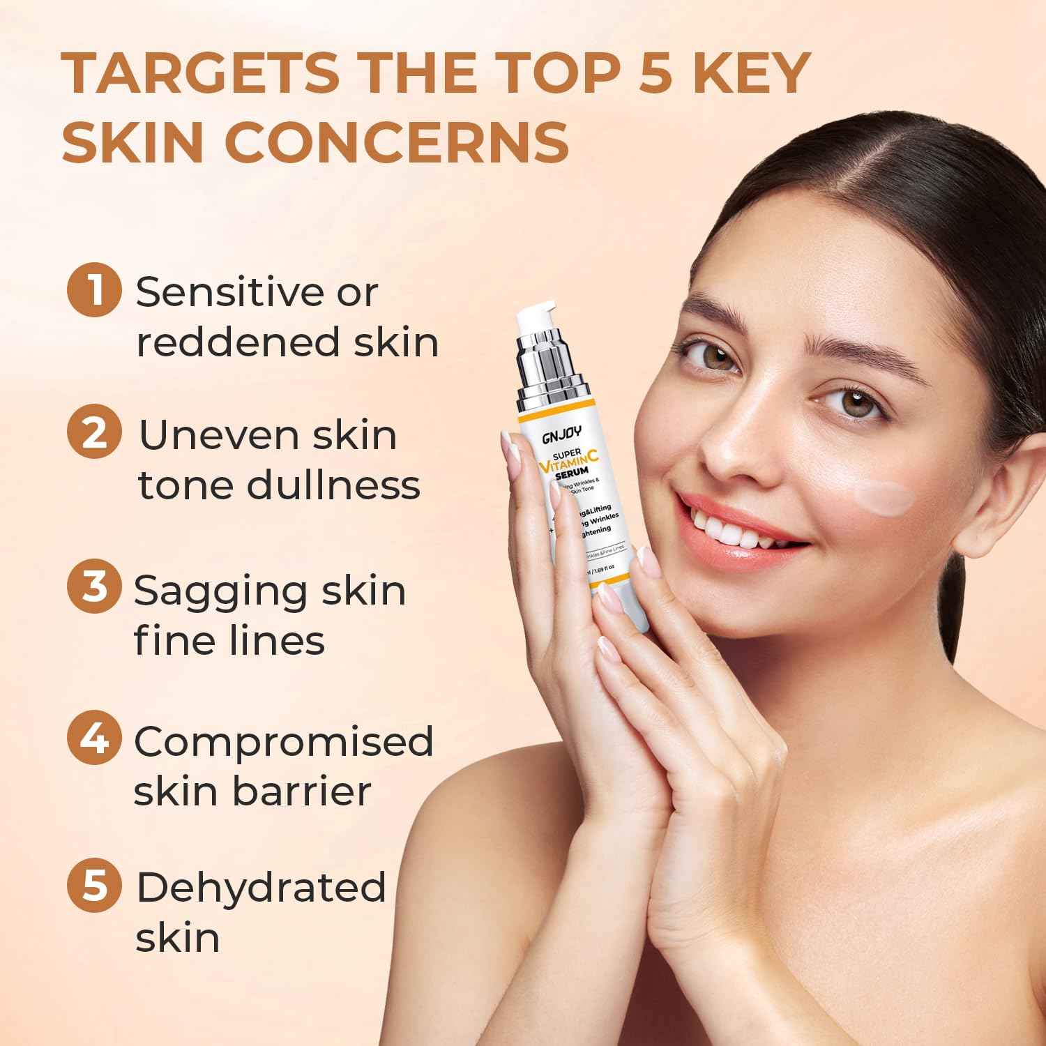 GNJOY Vitamin C Serum for Face | 84% Super C Serum for Women Over 70, with Vitamin C Hyaluronic Acid Caffeine for Mature Skin All-In-One Hydrate, Repair, Firm, Lift, Smooth Fine Lines - 50ml