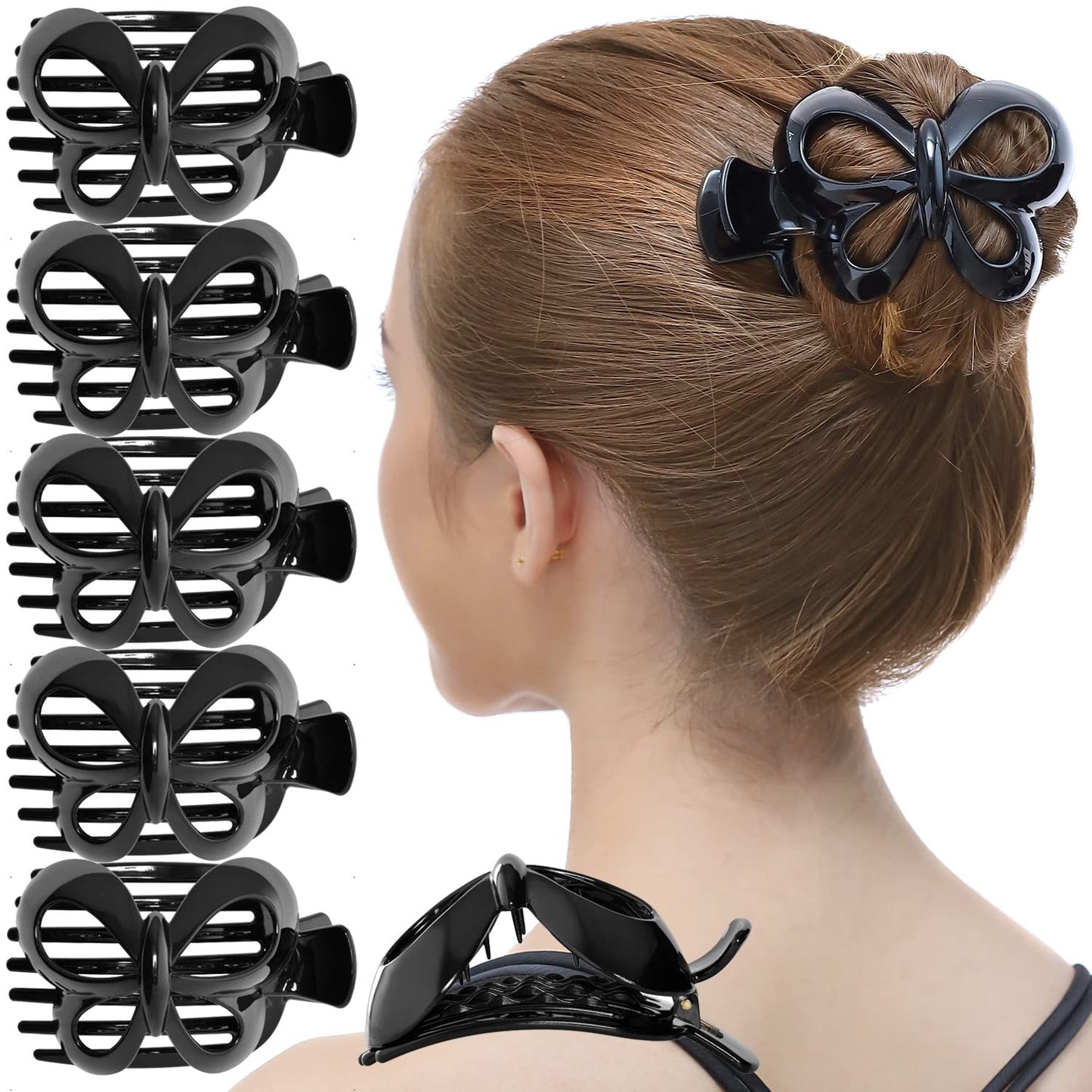 RC ROCHE ORNAMENT 6 Pcs Womens Hair Butterfly Cute Design Grip Side Slide Wide Teeth Strong Hold Durable Stylish Girls Fashion Accessory Premium Claw Clamp Jaw Clip, Large Black