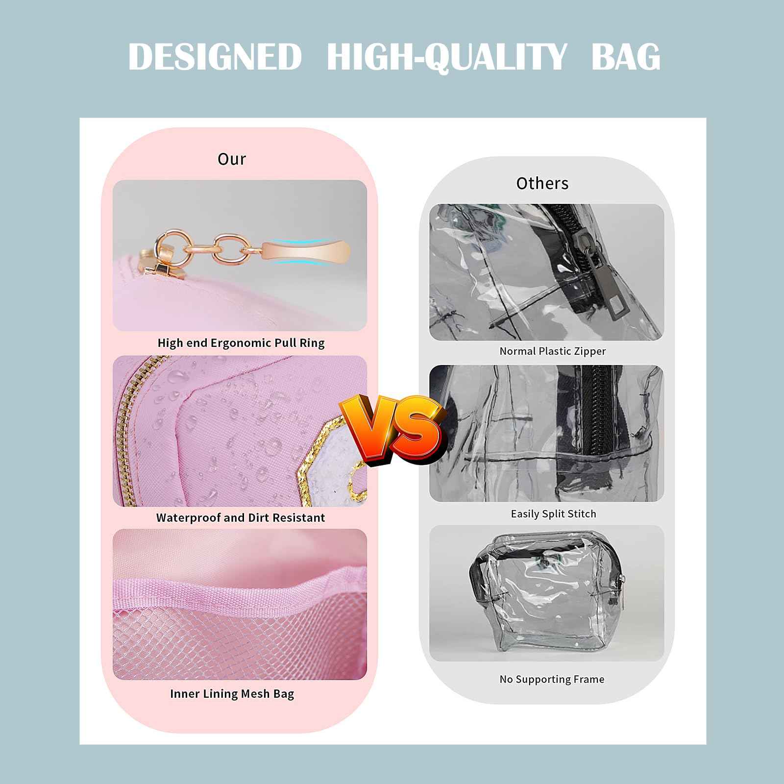 Clear Cosmetic Bag Makeup Bag, Clear Zipper Pouch Cosmetics Bags Cute Womens Make Up Pouches, Clear Toiletry Travel Bag Tote, Preppy Purse Cosmetic Organizer Mini Small Large Makeup Bags,Blue