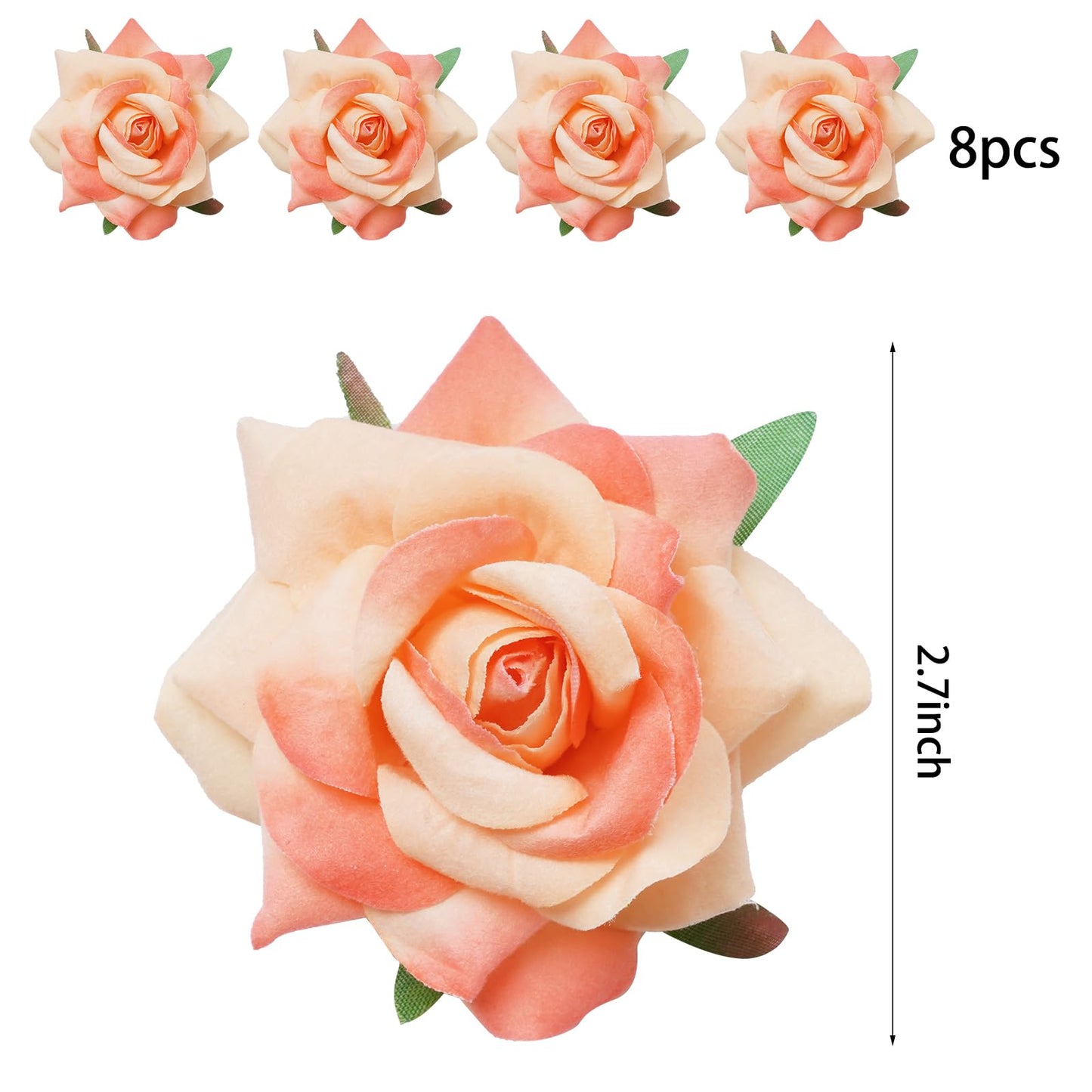 Topbuti 8 Pcs Rose Hair Clip Flower Hairpin Rose Brooch Floral Clips, 2.75" Rose Flowers Mexican Hair Flower Pin up Headpieces for Woman Girl Halloween Wedding Valentine Mother's Day Gift (Orange)