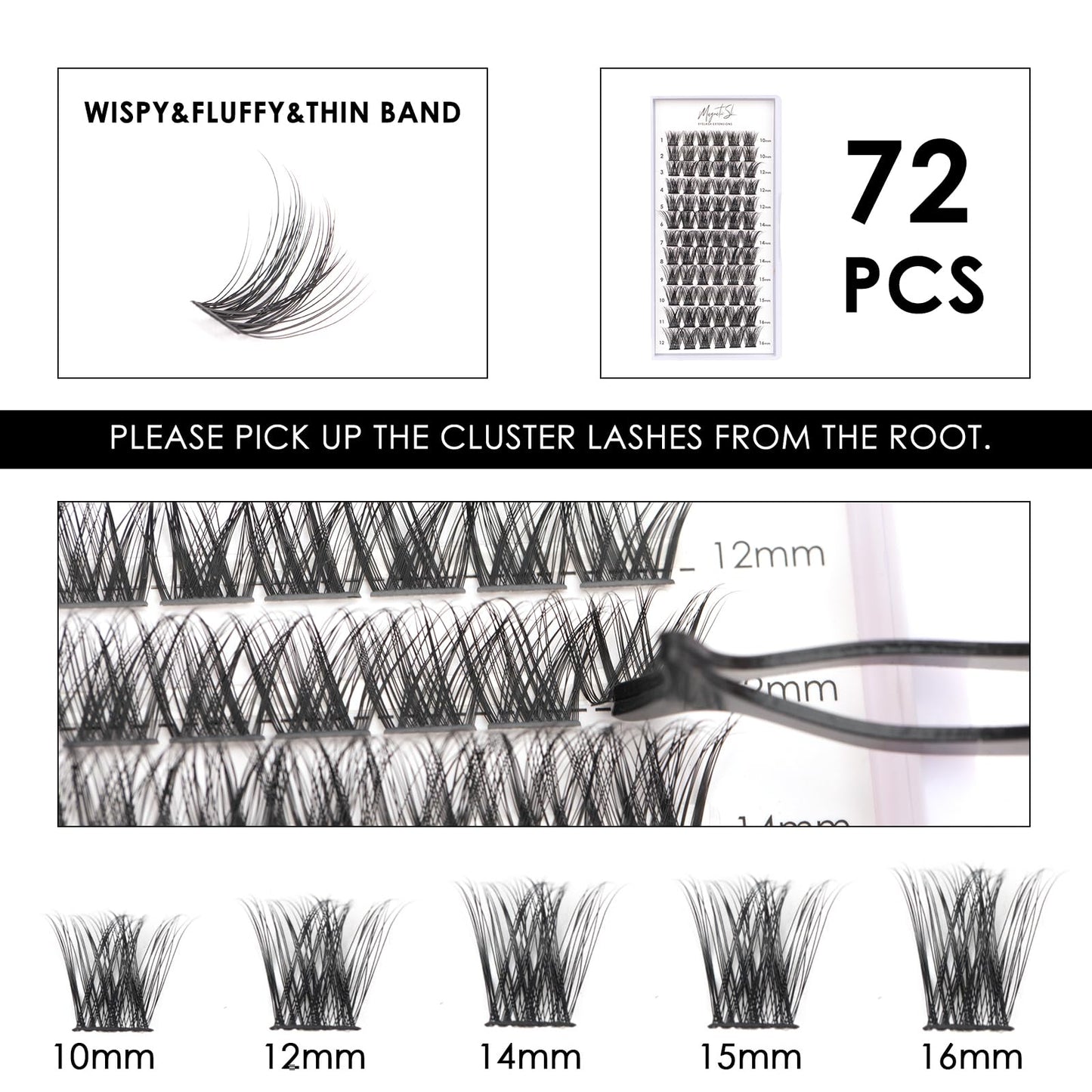 DIY Lash Extensions Kit 72 Individual Lashes Clusters Eyelash with Applicator and Lash Bond & Seal, Clusters Lash Glue Remover Mix 10-16mm C D Curl EASY TO USE-DM01