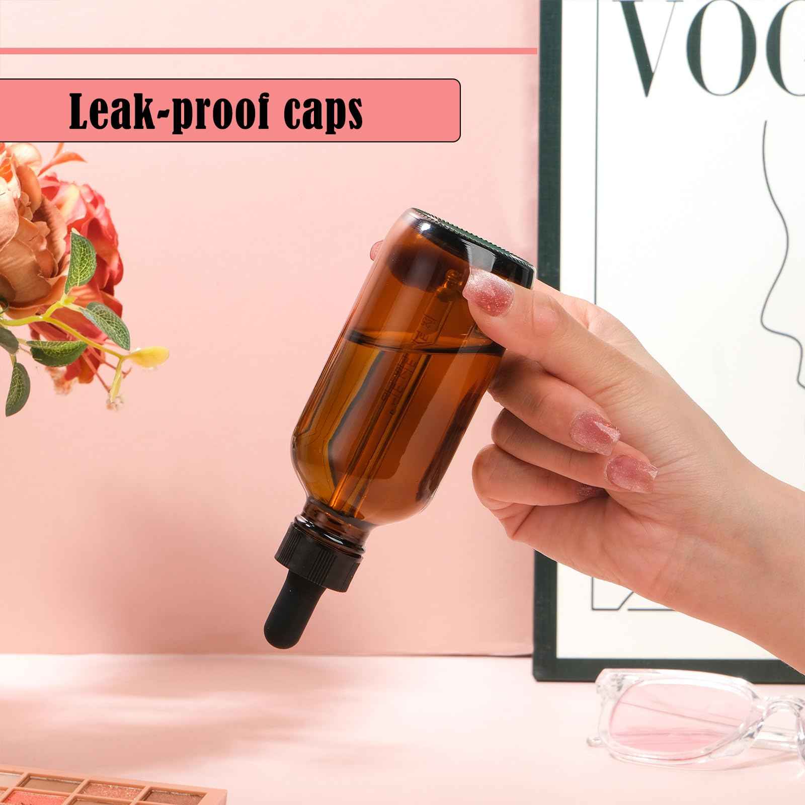 RAMFIYN 3 pack 4oz Amber Glass Dropper Bottle Refillable Tincture Bottles with Strong Measured Dropper Empty Essential Oil Container with Funnel and Labels