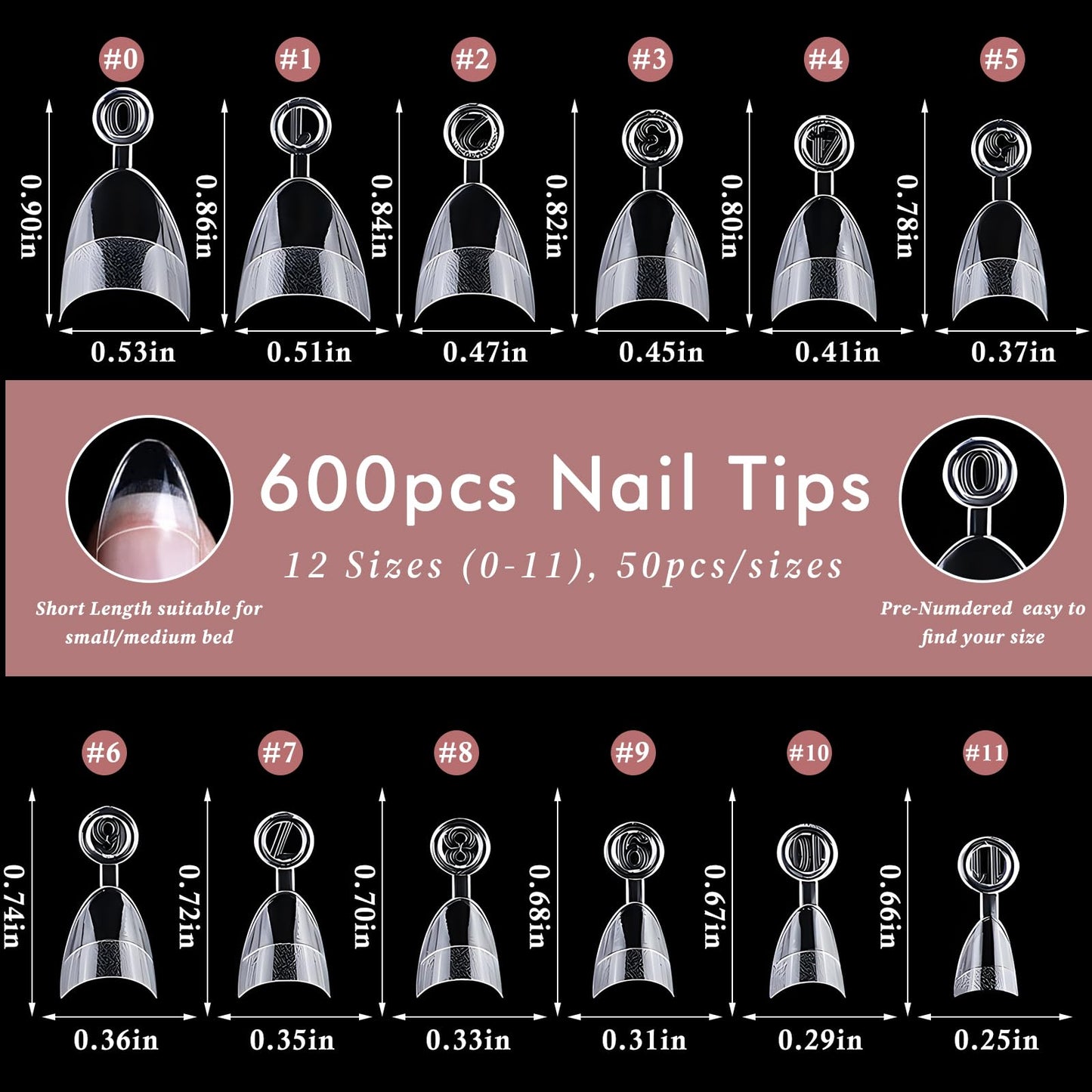 AddFavor Short Nail Tips Almond, 600pcs Gel x Nail Tips Short Almond Soft Gel Nails Clear Nail Tips Half Cover Acrylic Nail Tips for Nail Extension