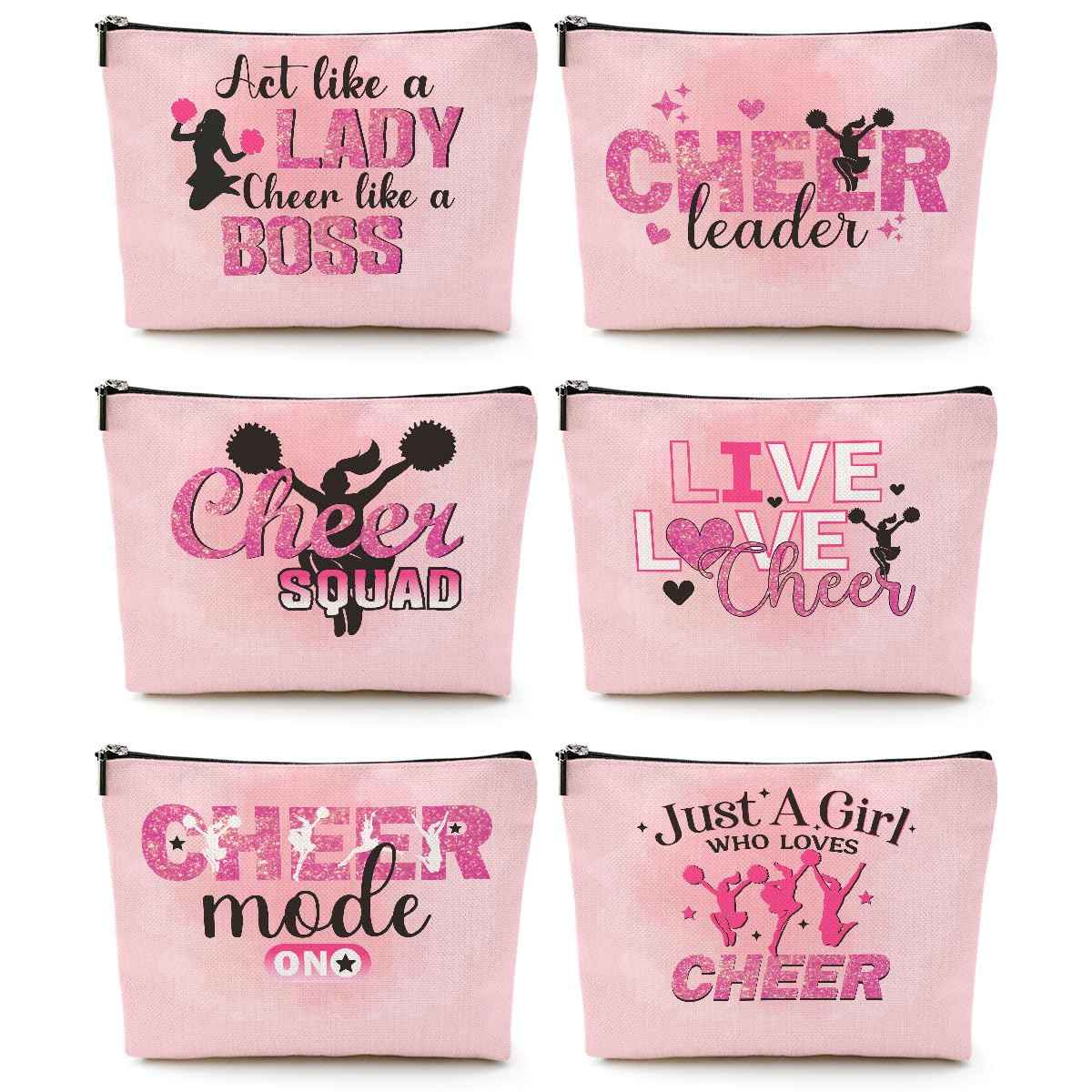 Cheerleader Gifts, 6 Pcs Cheer Makeup Bag Cheer Gifts Cheer Stuff Cosmetic Bag Cheerleading Gifts for Women Girls Sisters Teammates Travel Toiletry Bag, Graduation Birthday Gifts Cheer Team Gifts