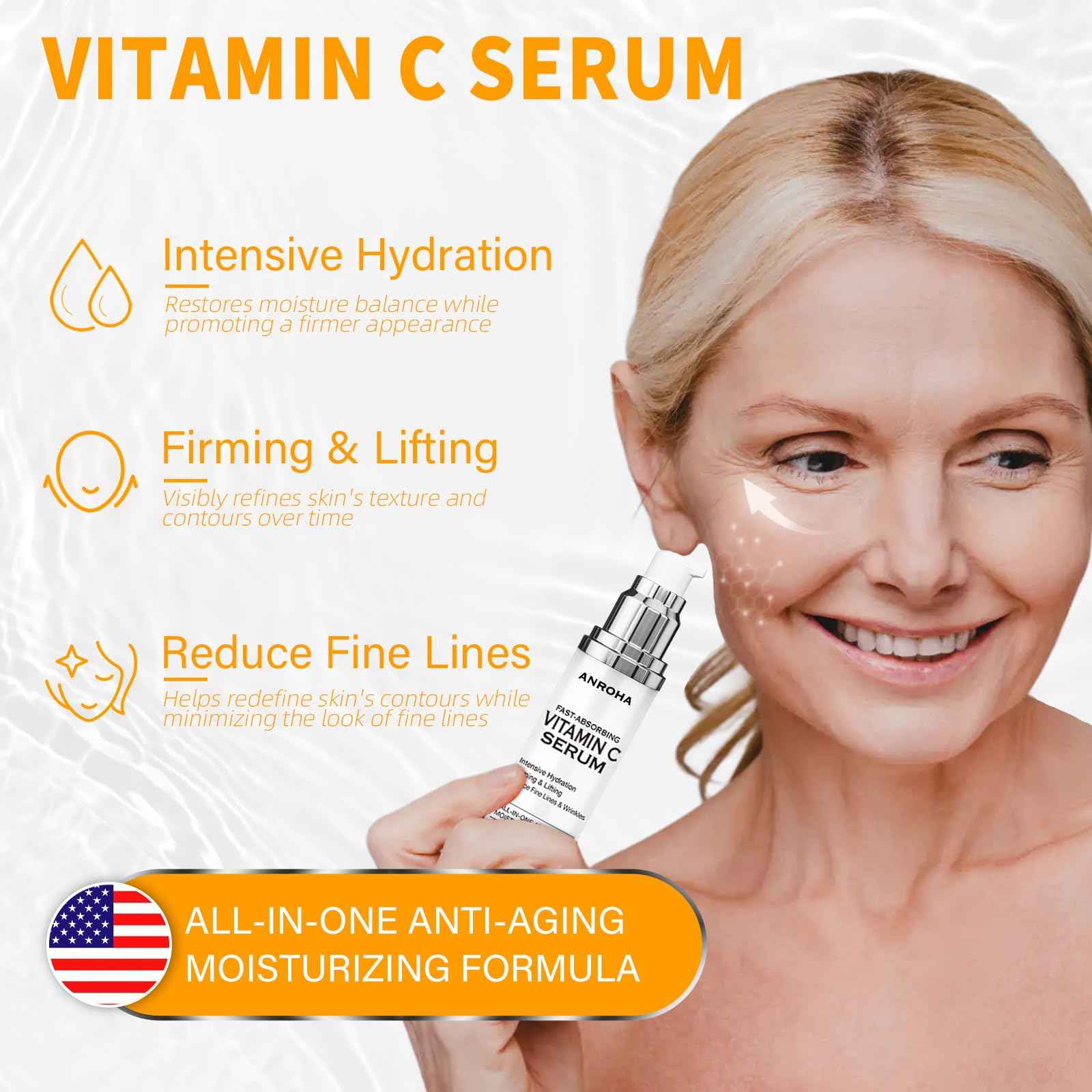 Vitamin C Serum for Women over 70, Vitamin C Serum for Mature Skin Face Hydrates, Firms, Lifts, Targets Age Marks, Wrinkles and Smoothes Skin Texture 1.69 fl oz
