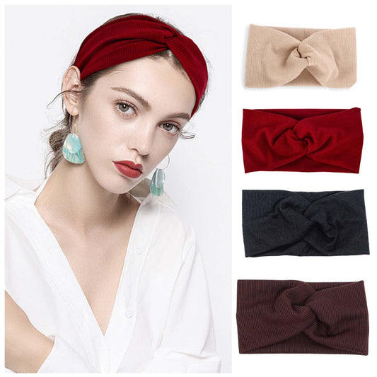 Iaceble Boho Cross Criss Headbands Bandana Non Slip Elastic Wide Head Bands Black Cotton Headband Headwraps Knotted Turban Hair Bands Yoga Exercise Hair Accessories for Women and Girls Headdress (Black)