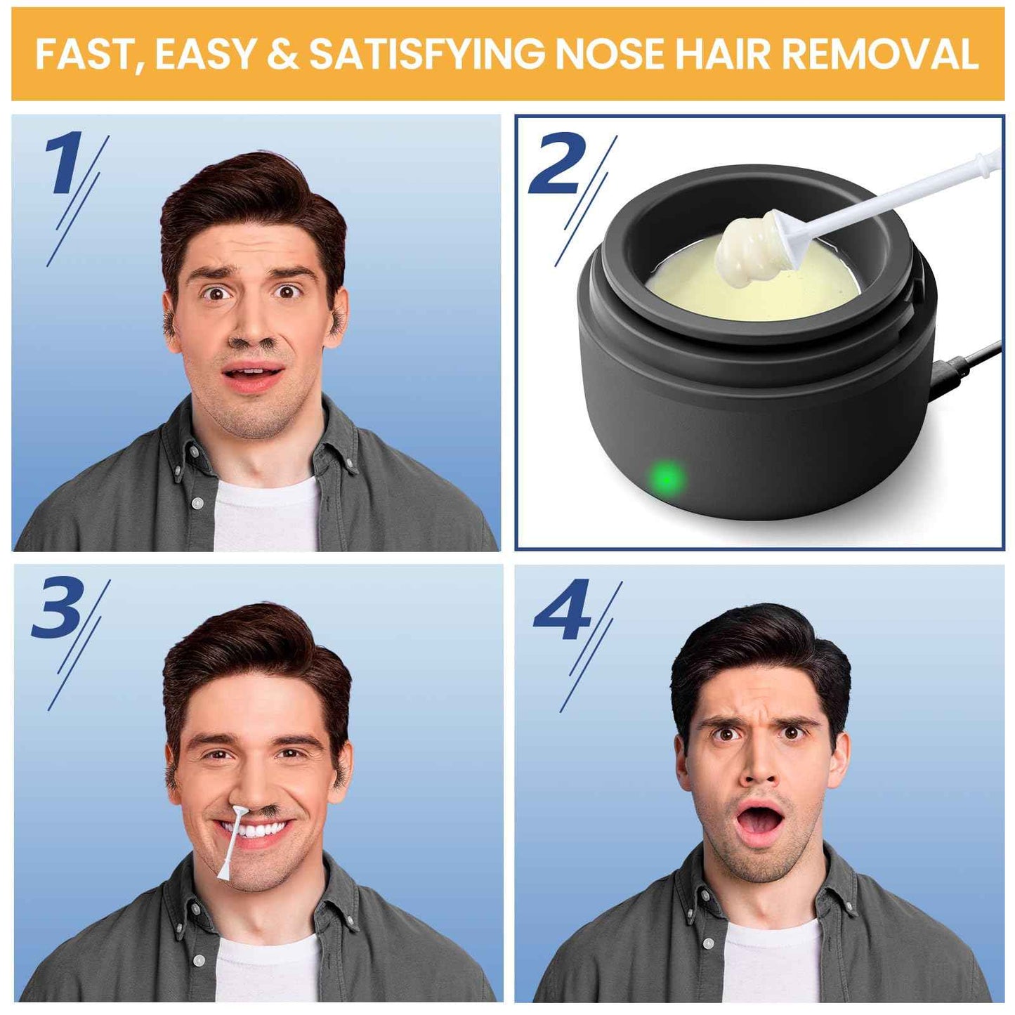 SUERBEATY Ear Nose Wax Kit Men, Nose Hair Waxing Kit for Men, Ear Hair Removal Wax 100g, 20 Pcs Nose Applicator, 15-20 Times, Usb Rapid Heating, Constant Temperature, Painless, Black