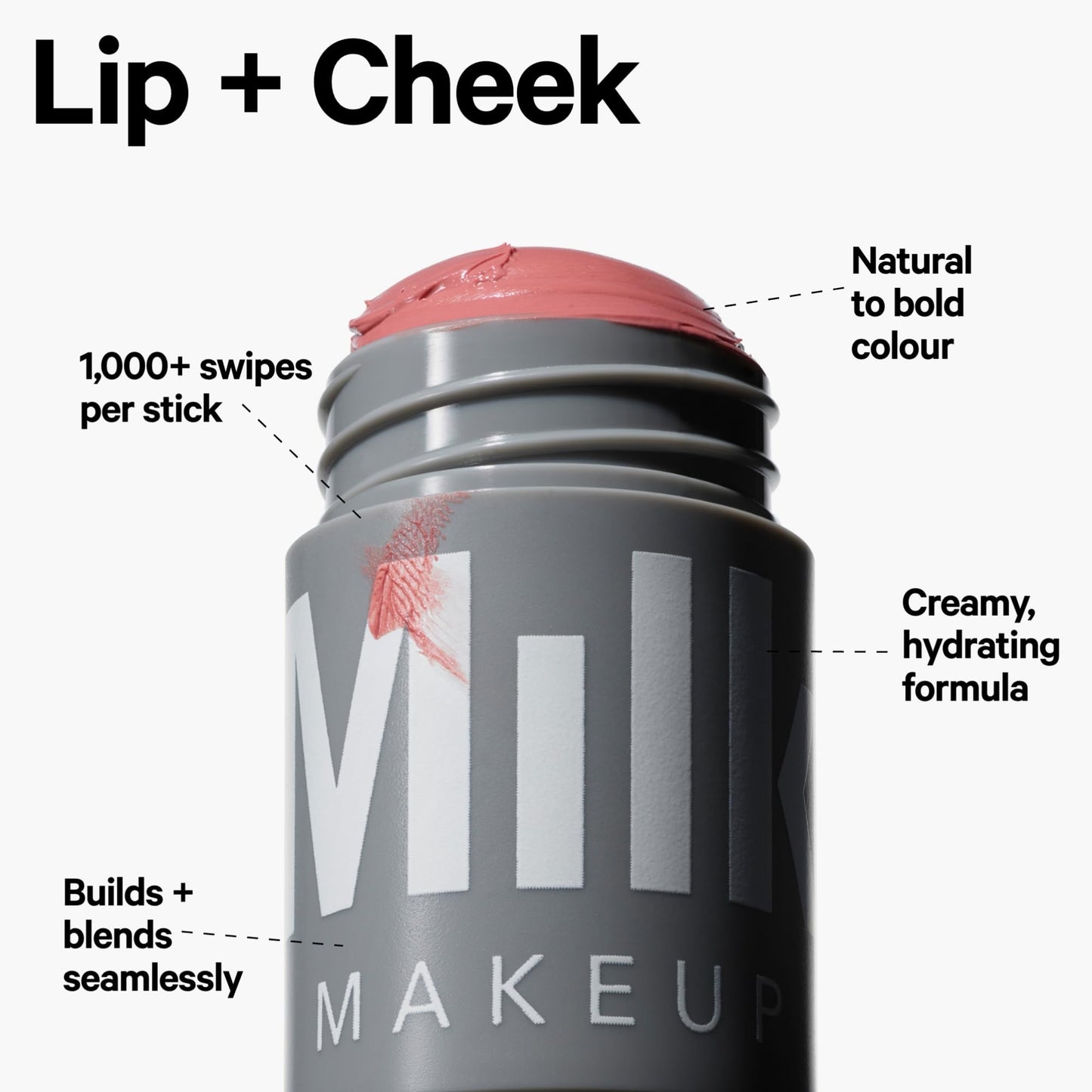 Milk Makeup Lip + Cheek, Dash (Light Pink) - 0.21 fl oz - Cream Blush & Lip Color - Buildable & Blendable - 1,000+ Swipes Per Stick - Non-Comedogenic - Vegan, Cruelty Free