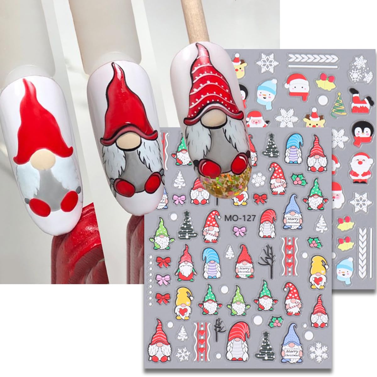 Christmas Nail Art Stickers 4 Sheets 3D Christmas Nail Decals Self-Adhesive Nail Art Design Elk Snowman Santa Claus Snowflake Nail Decals Christmas Nail Supplies for Women Girls Holiday Manicure Decor