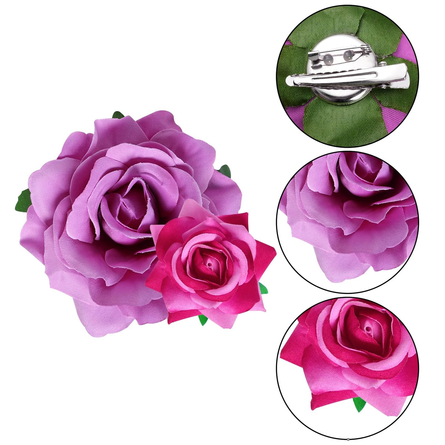 Topbuti Rose Hair Clip Flower Hairpin Rose Brooch Floral Clips, 4 Pcs Fabric Rose Flowers Hair Clips Mexican Hair Flowers Pin up Headpieces for Woman Girl Wedding Party Mother's Day (Light Purple)