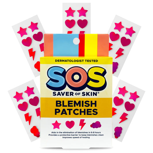 SOS SAVER OF SKIN Fun Shape Blemish Patches - Fast Acting Hydrocolloid for Pimples, Zits, Acne, and Face Blemishes - Latex-Free & Vegan with a Splash of Style (Holographic Pink)