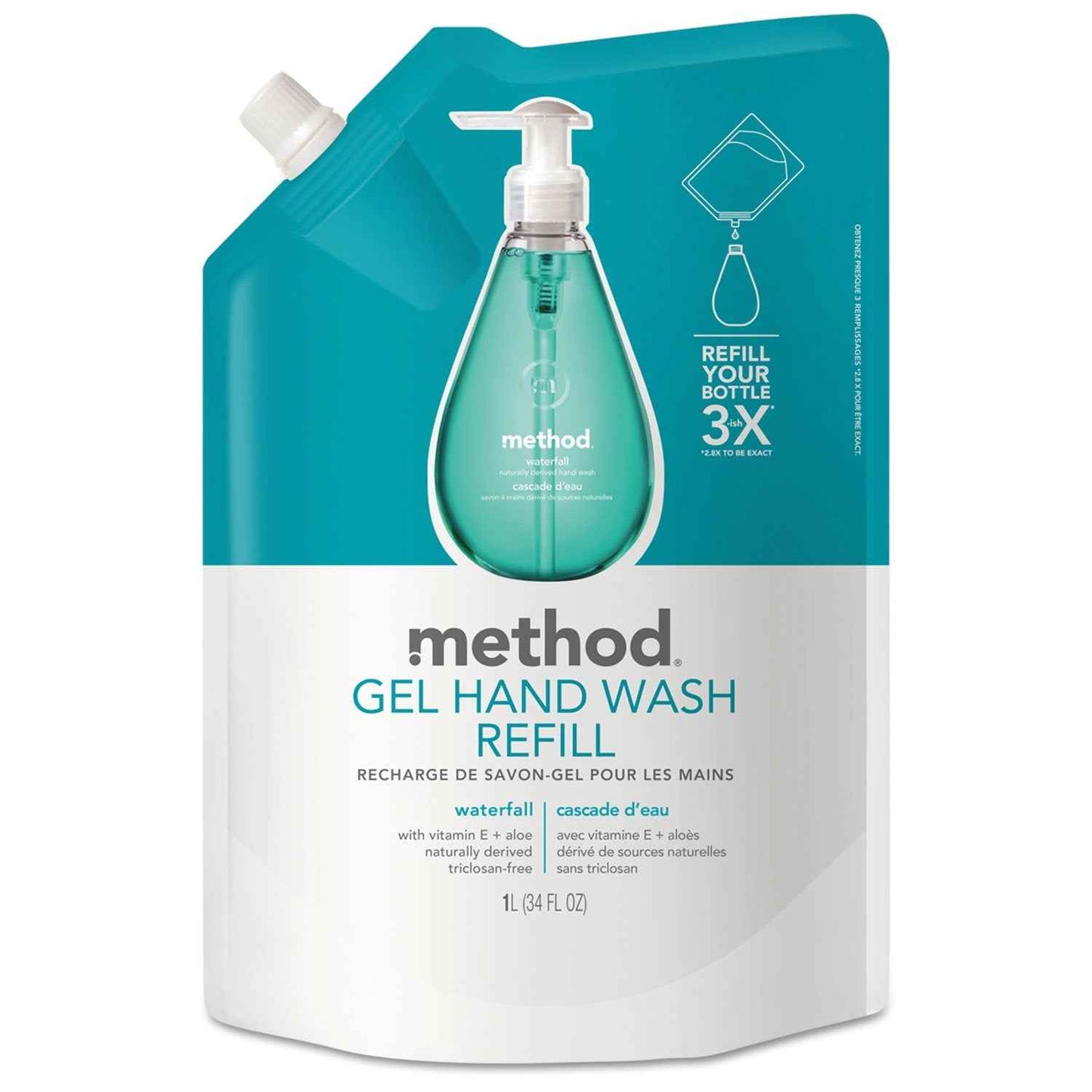 Gel Hand Wash Refill Pouch, Waterfall, 34 oz