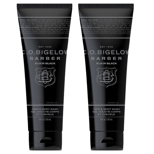 C.O. Bigelow Men's Hair and Body Wash, Elixir Black, No. 1605, 8 fl oz, Mens Body Wash & Shampoo, Musk & Vanilla Moisturizing Mens Shampoo & Body Cleanser, Pack of 2