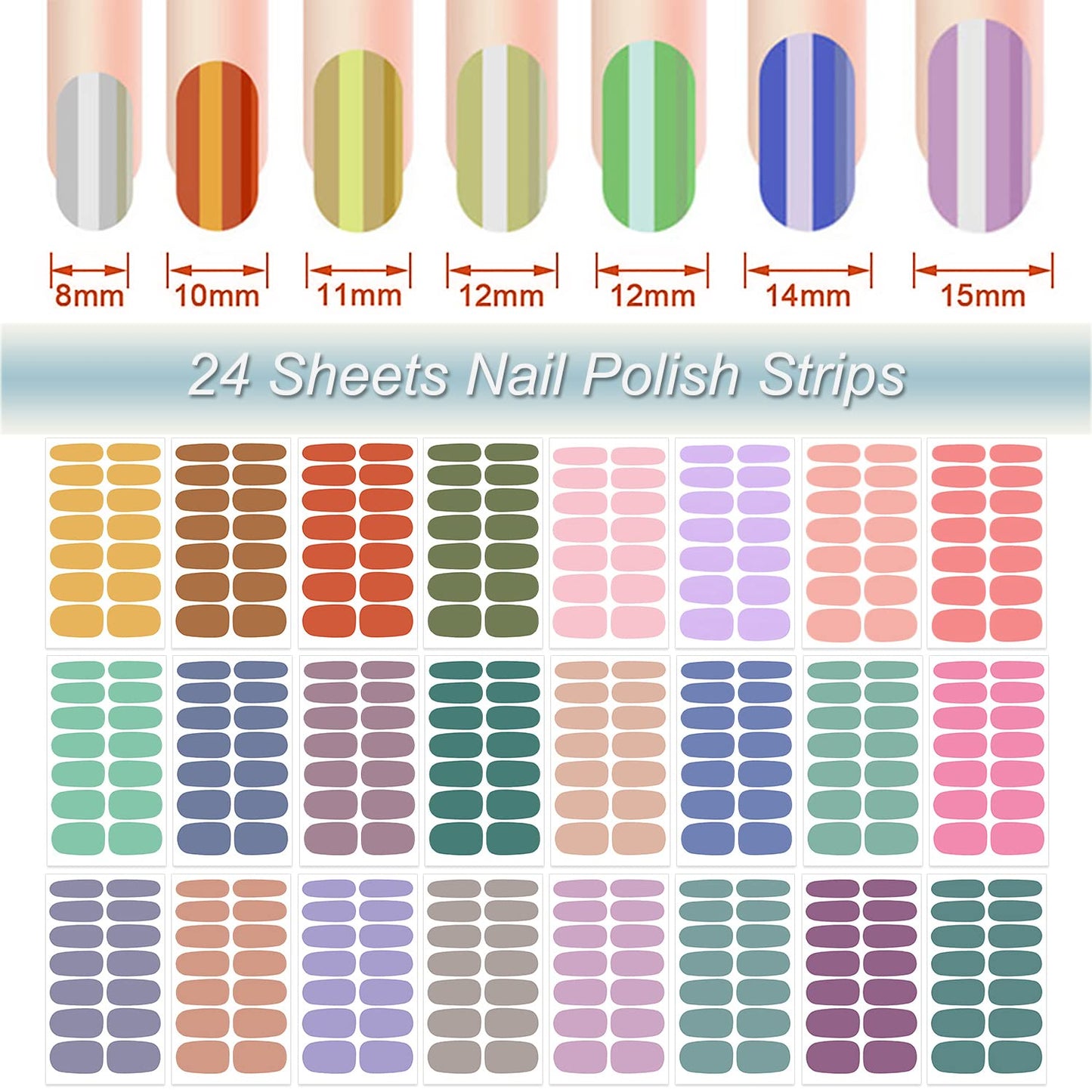 DANNEASY 24 Sheets Solid Color Nail Wraps Nail Polish Strips Stick On Nails Adhesive Nail Polish Stickers for Women Nail Art with 1pc Nail File, Cuticle Stick (Light Colour)