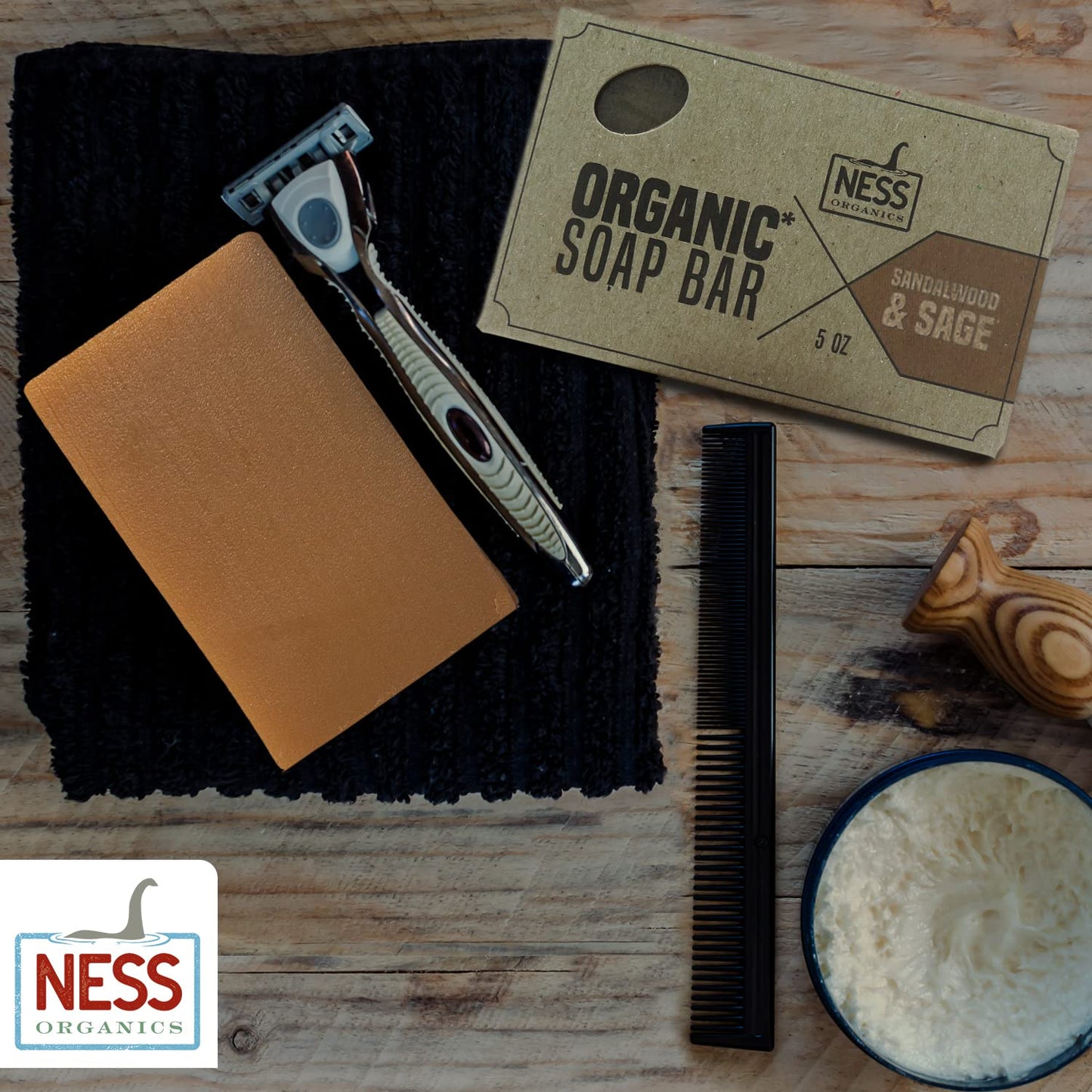 Ness Mens Soap Bar - Sandalwood & Sage Scent, Natural Soap For Men With Organic Ingredients, Mens Bar Soap With Essential Oils, Moisturizing Bar Soap For Men, Handmade In The USA, Cruelty Free, Vegan