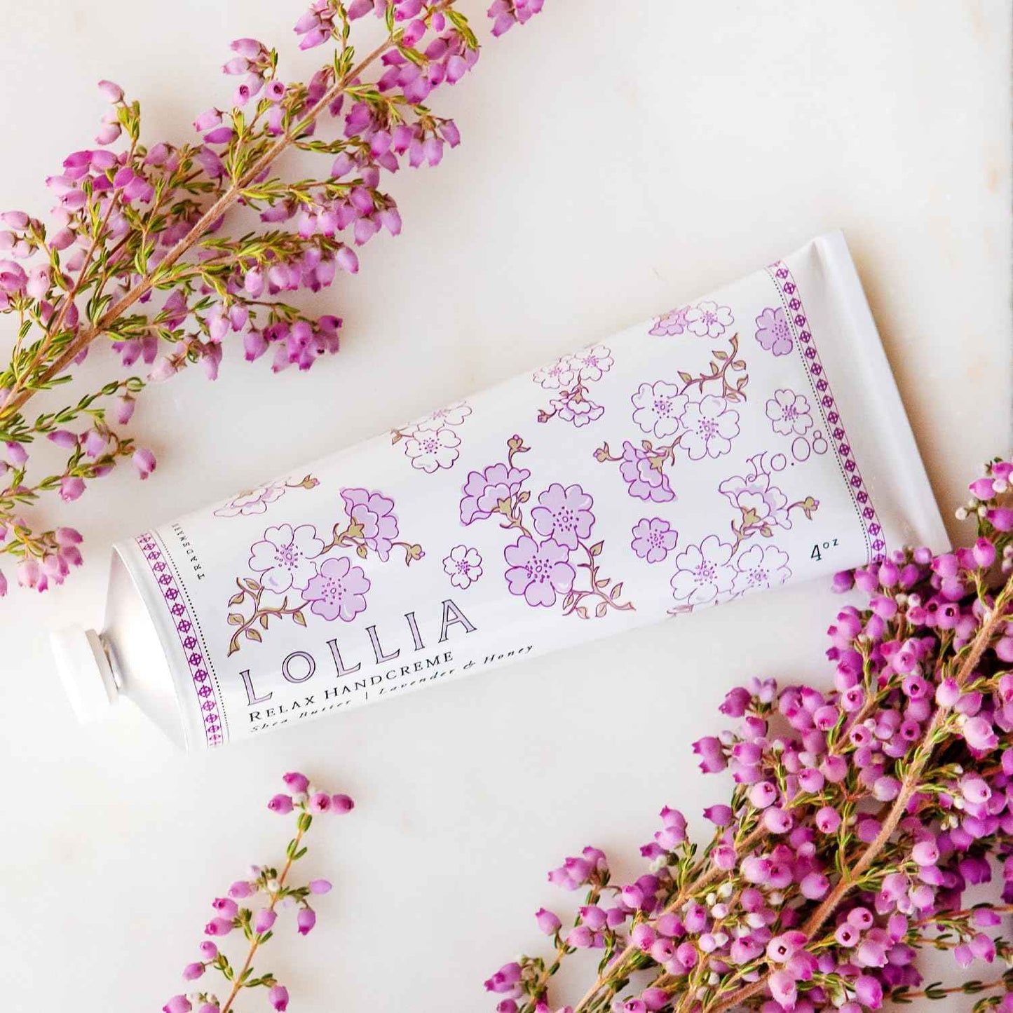 LOLLIA Relax Handcreme, 4 oz, Sugar Cane, Vanilla Bean, & Jasmine, Scented Hand Cream for Women, Moisturizing Lotion for Dry Hands, Quick Absorbing Shea Butter & Cocoa Butter, Luxury Purse Essentials