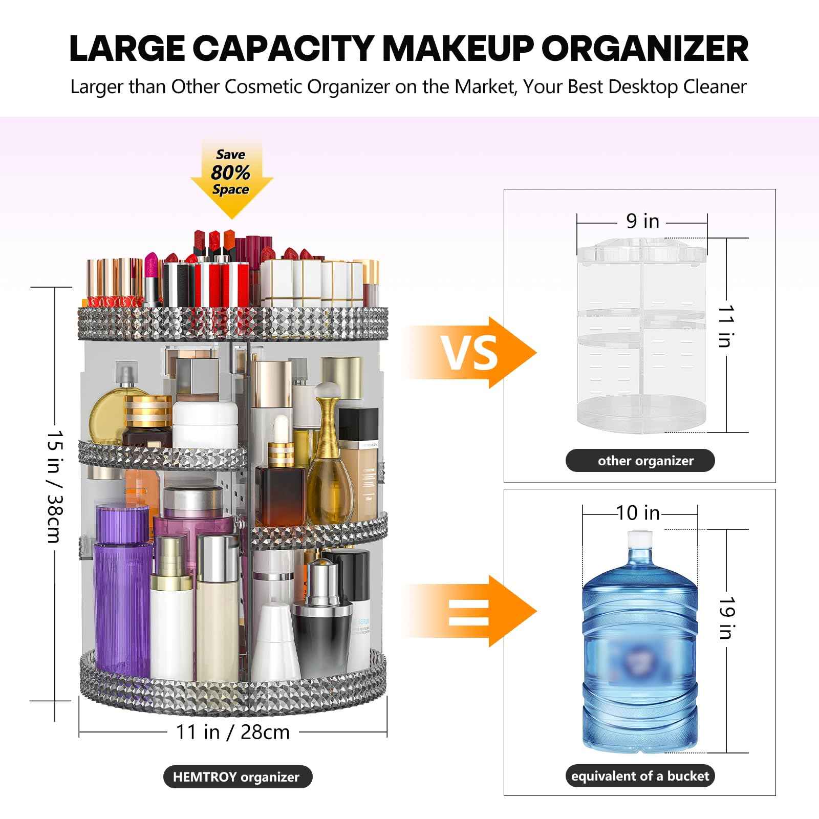 HEMTROY 360 Degree Rotating Makeup Organizer, Extra Large Capacity Cosmetic Storage Unit, Removable DIY 7 Layers Skincare Organizer, Acrylic Beauty Perfume Organizer for Vanity Countertop (Gray)