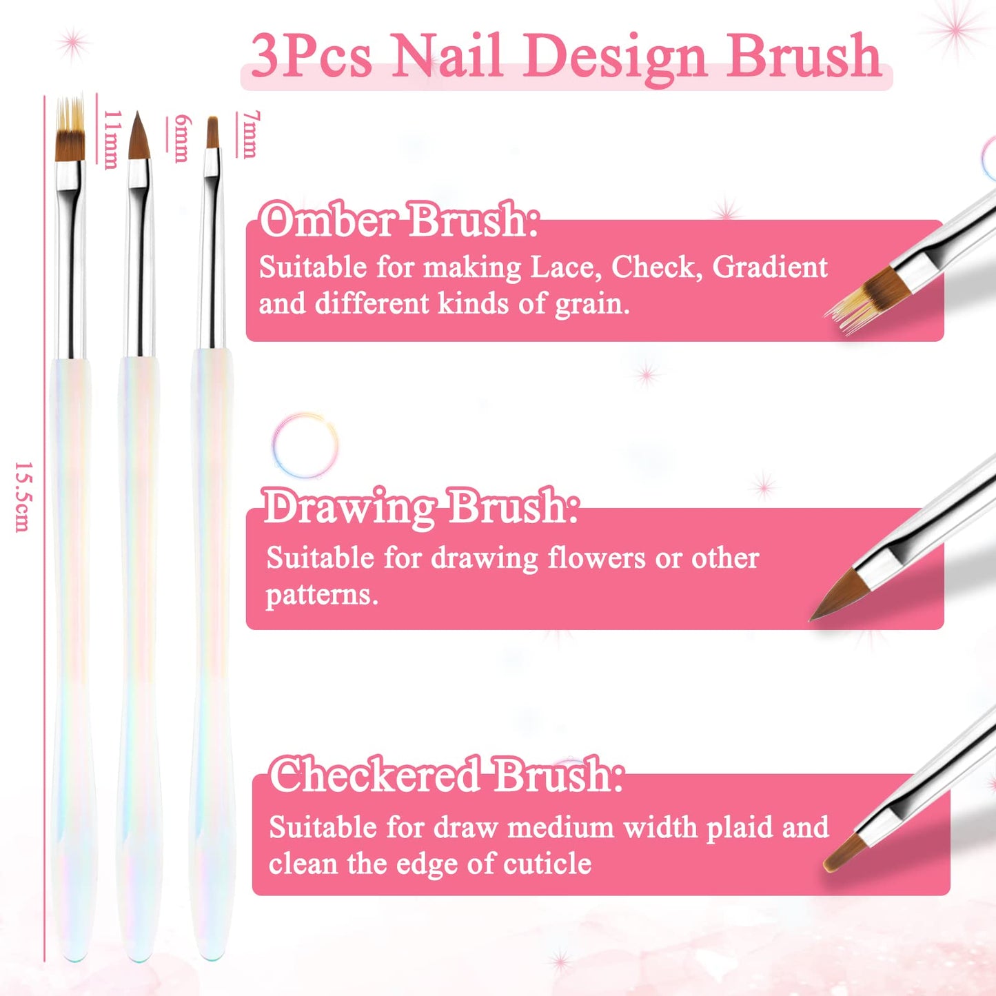 BQAN Nail Art Brushes Set, 8pcs Professional Nail Art Design Brushes With Nail Ombre Brush Gel Nail Brush Nail Art Liner Brush and Builder Gel Brush