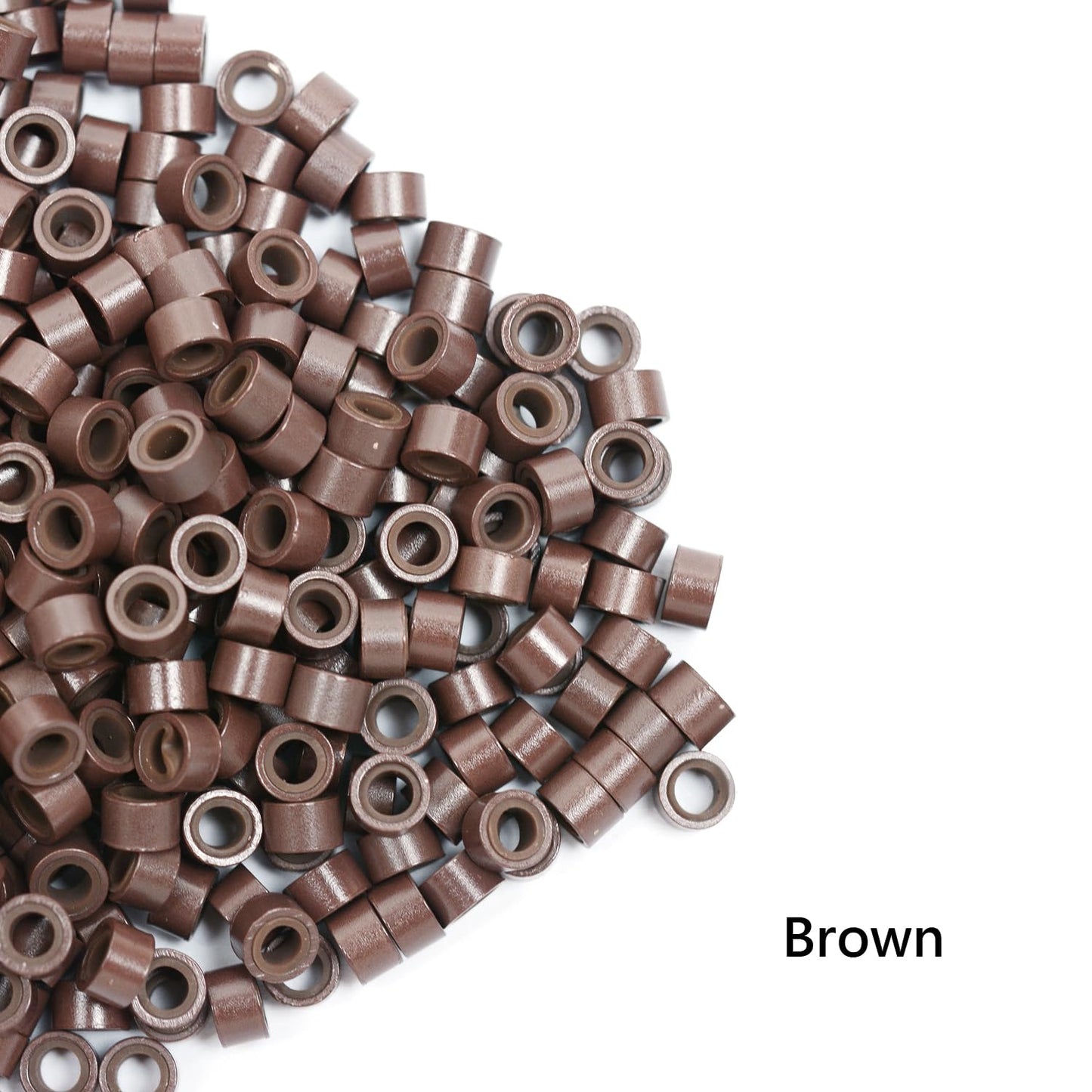 1000 Pcs Silicone Lined Micro Links Rings Beads Hair Feather Extensions 5.0x3.0x3.0 mm Hair Beads (Brown)