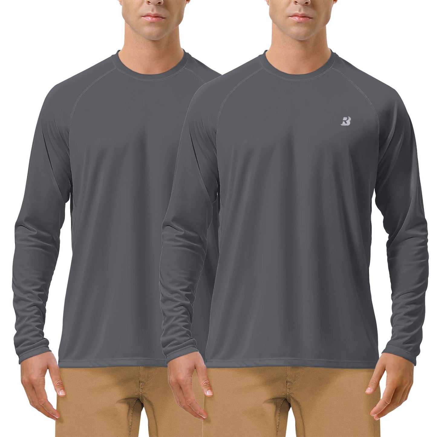 Roadbox Men's 2 Pack UV Sun Protection SPF UPF 50+ Long Sleeve Quick Dry Fishing Shirts Outdoor Rash Guard for Running Hiking Swimming