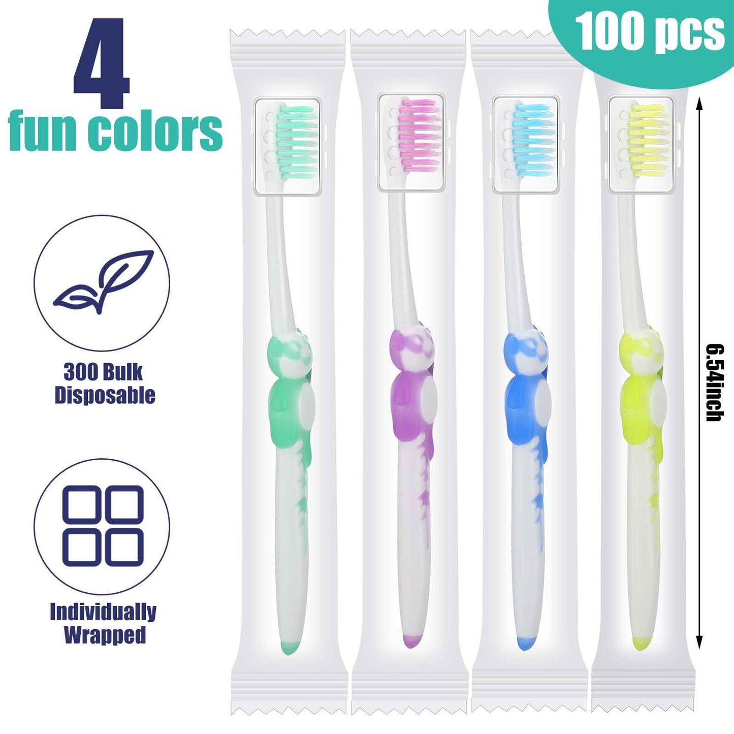 Bokon 100 Pcs Toothbrush for Kids Individually Wrapped Children Soft Disposable Manual Toothbrush Bulk Panda Travel with Bristle Rubber Handle for School Daycare Oral Hygiene