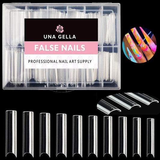 UNA GELLA Tapered Square Nail XXL Tips 120 PCS No C Curve Gel Extra Long Straight Nails Half Fake Trace for Acrylic Home DIY with Box