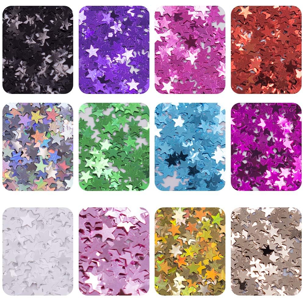 EBANKU Star Glitter Confetti, 24 Boxes Stars Holographic Sequins 3D Laser Glitter Nail Art Flakes Colorful Nail Glitter Manicure Decals Nail Decoration